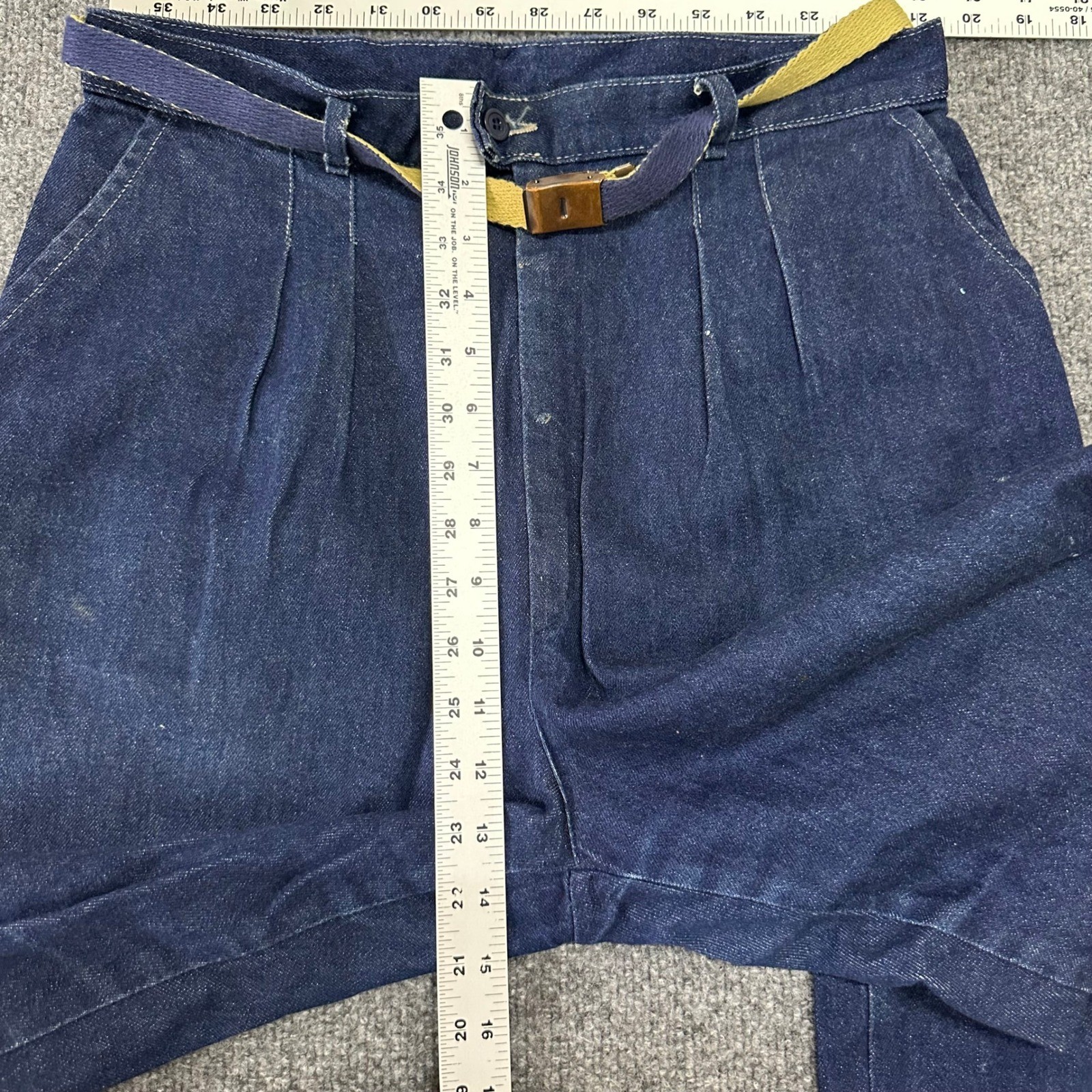 Vintage Denim Pants Womens Size 14 Blue High Waisted Pleated Belted