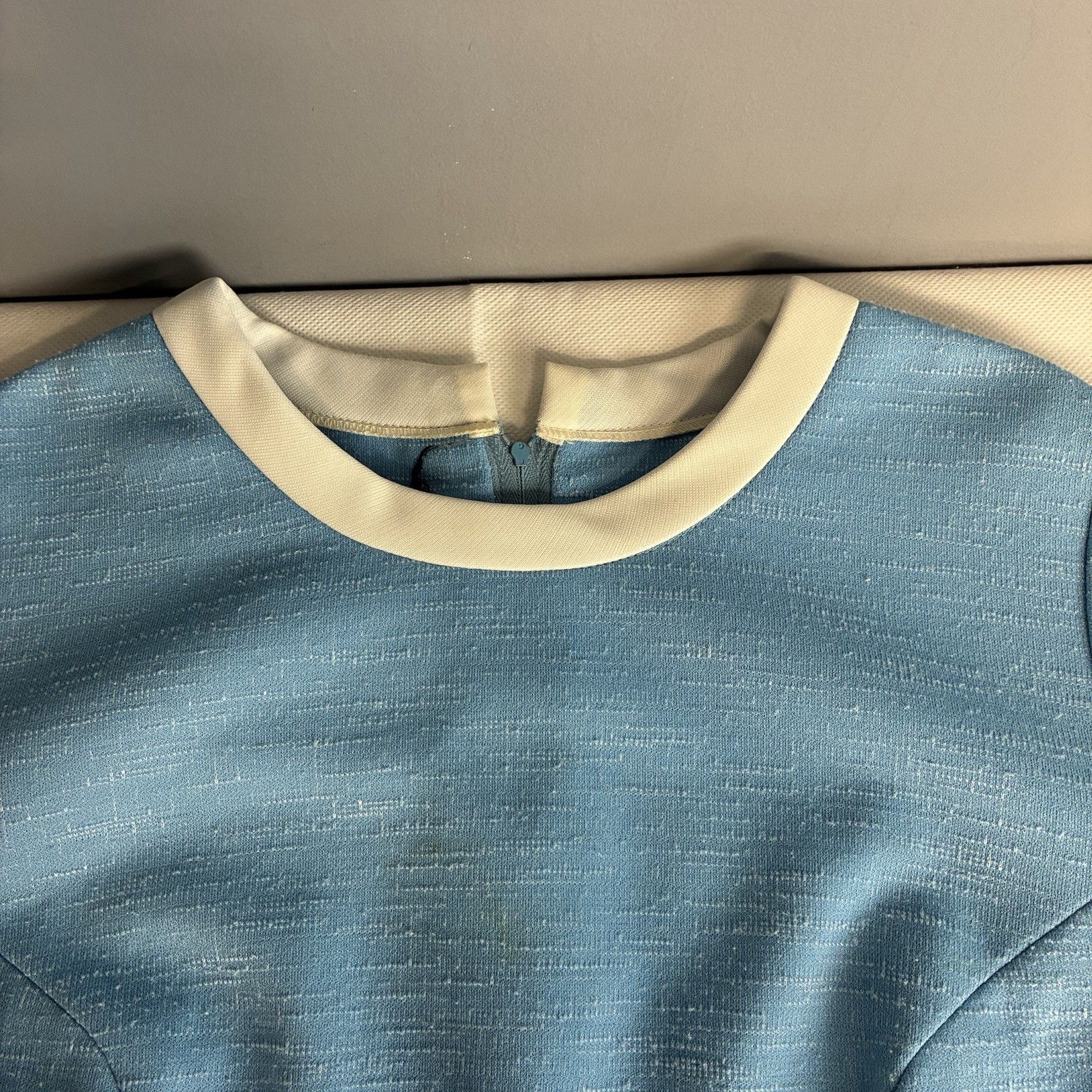 Vintage 60s Mynette Dress Womens Sz Large Blue Textured Mod Shift Stained