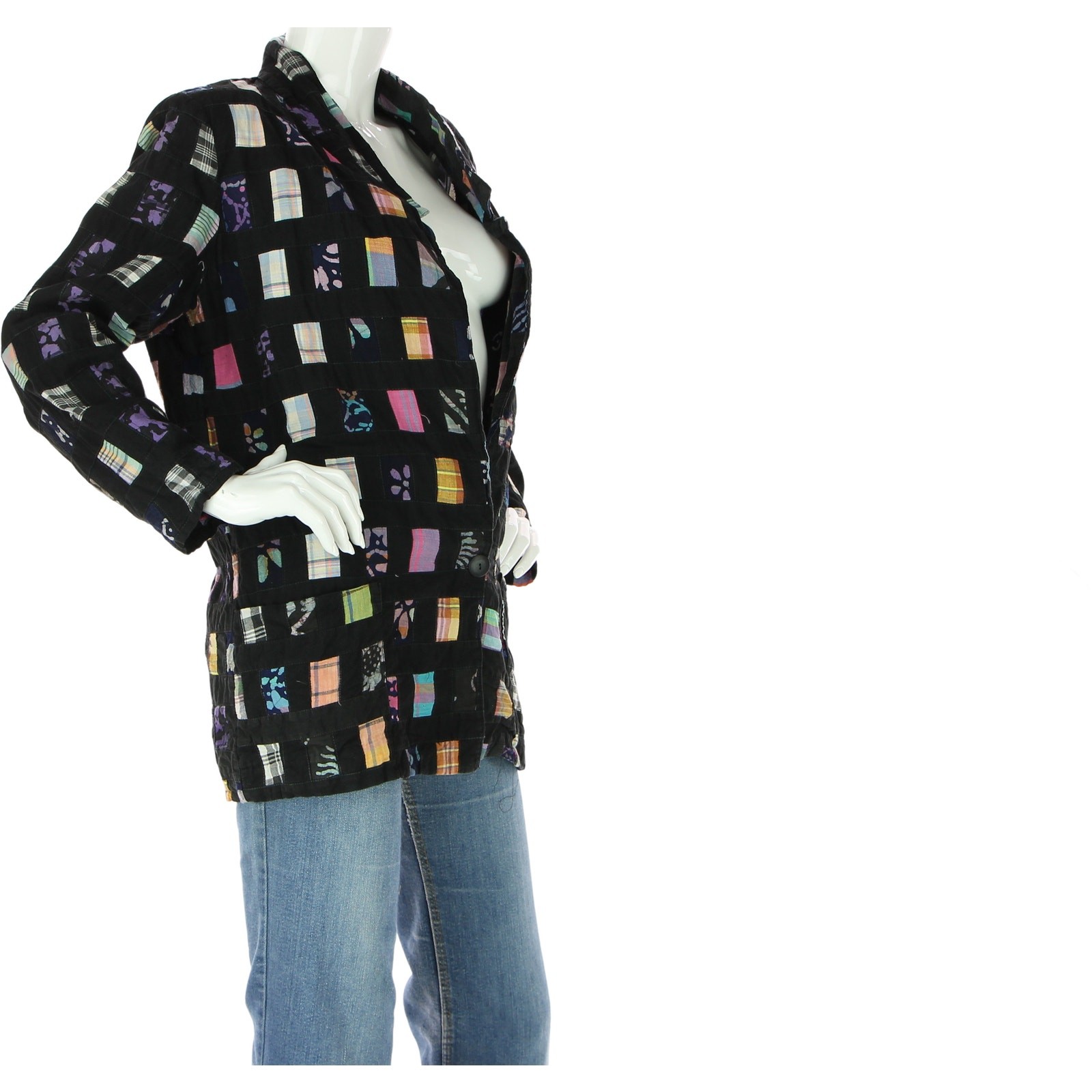 80s Vintage Rainbow Plaid Patchwork Boho Festival Hippie Blazer Jacket Coat