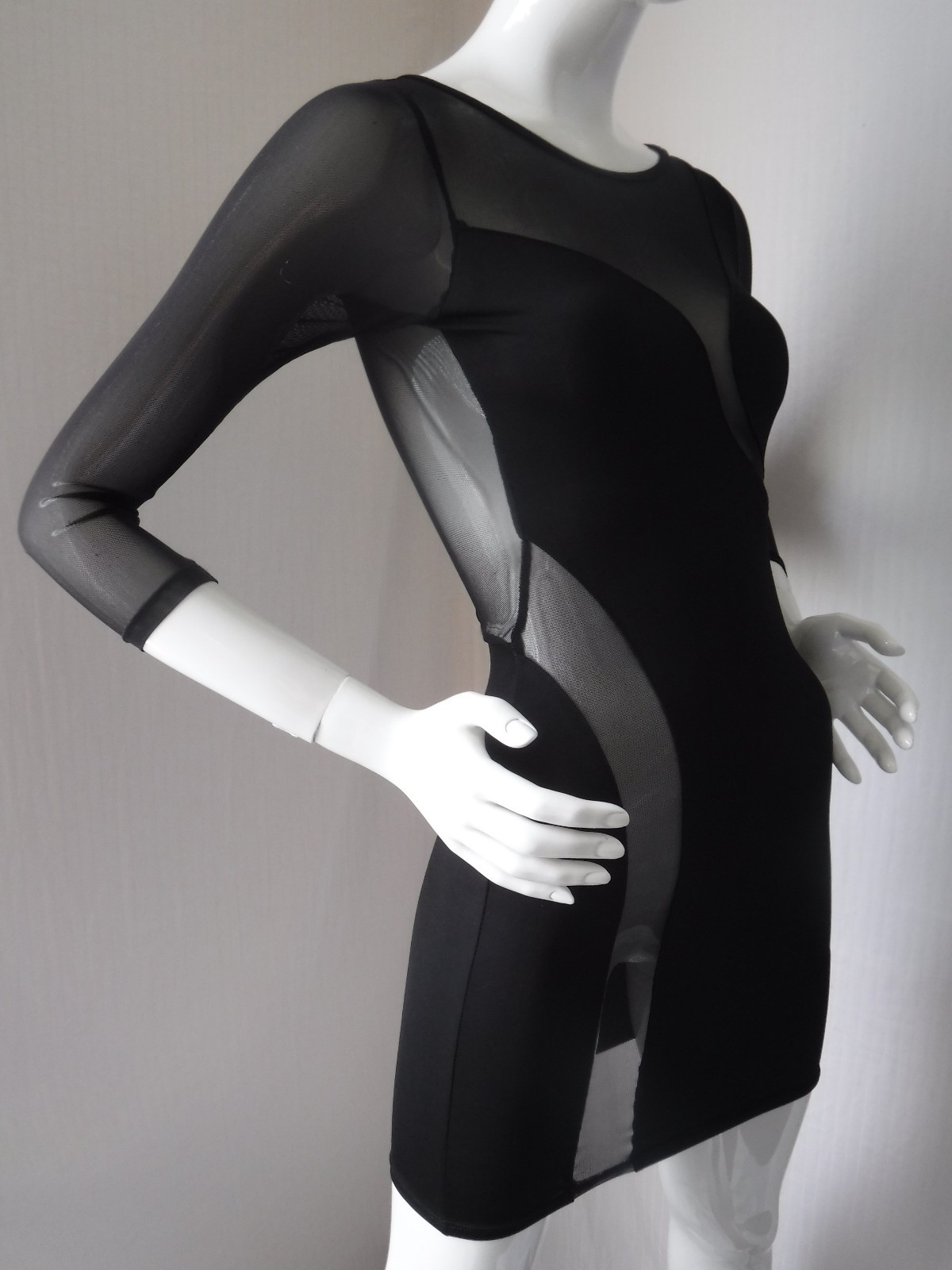 VTG FREDERICKS of HOLLYWOOD Super Sexy!! BodyCon Mini Dress w/Sheer Mesh XS New