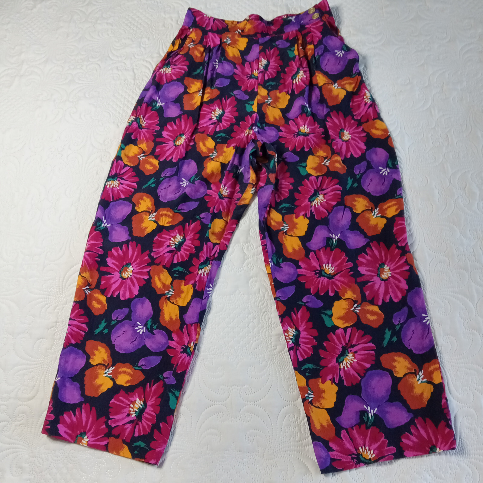 Chaus Lounge Pants Women’s 14 Rayon Floral Wide Leg Colorful Vtg 90s EUC
