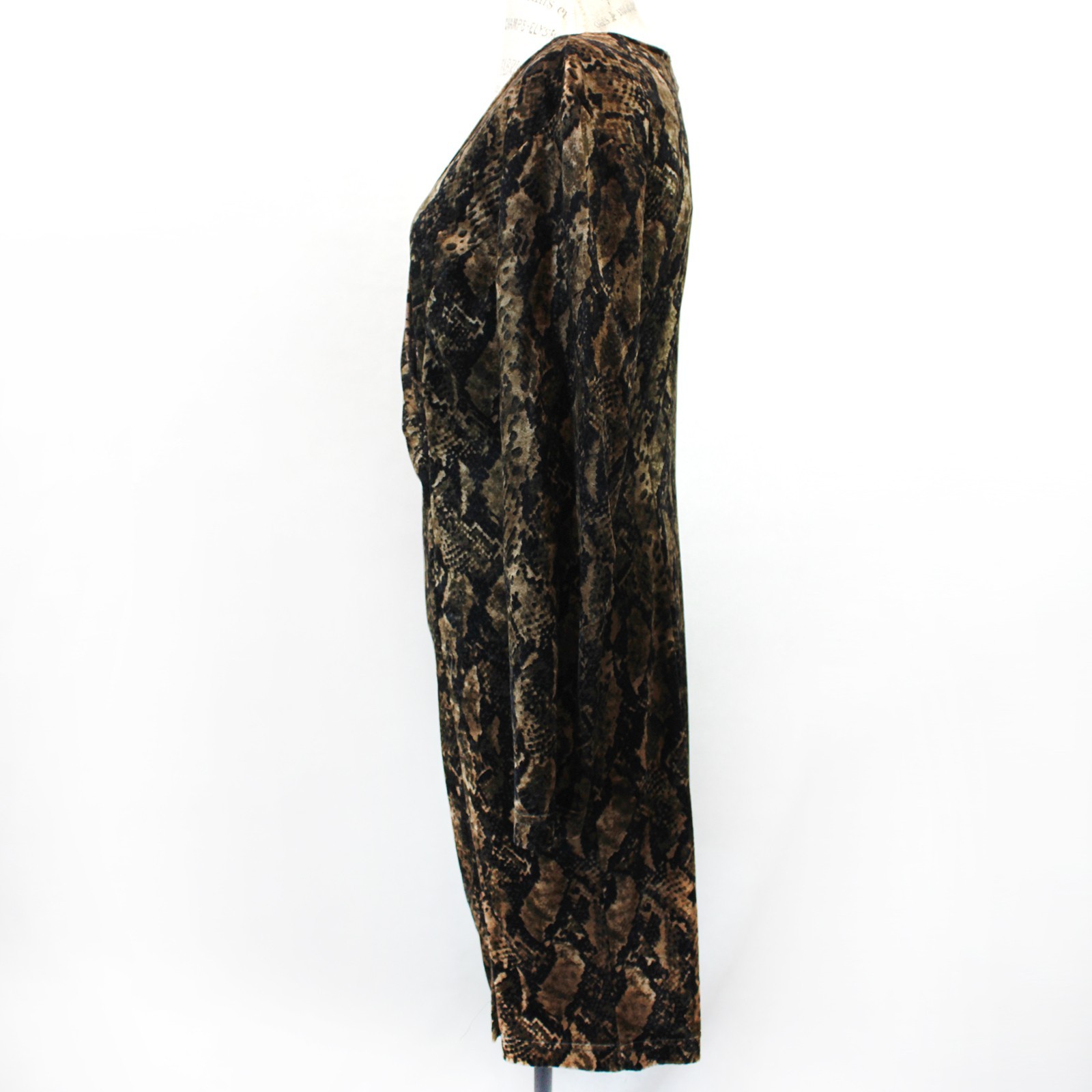 Vintage Carole Little Velure Snake Print Rayon Crepe Sheath V-Neck Dress Size 12