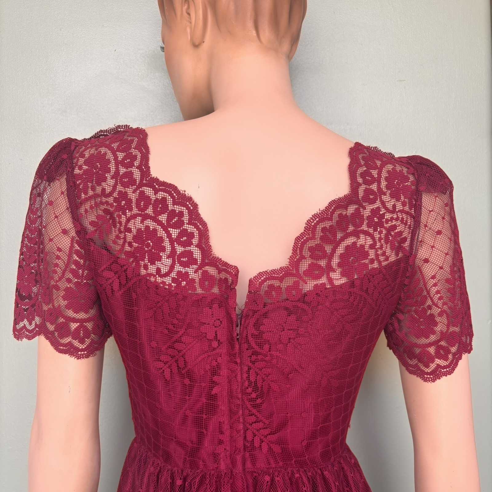 Vintage Burgundy Wine Lace Formal Dress Prom Wedding