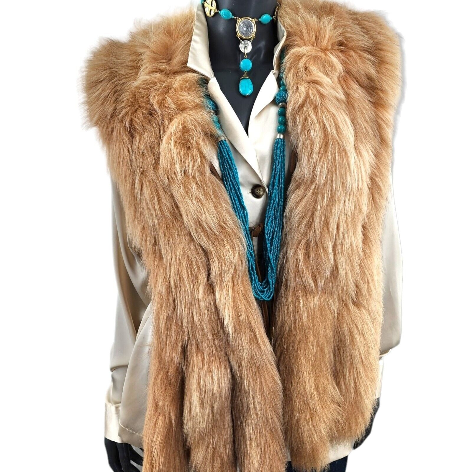Jacques Saint Laurent Honey Blonde Fox Tail Vest 1980s Paris New York Vintage