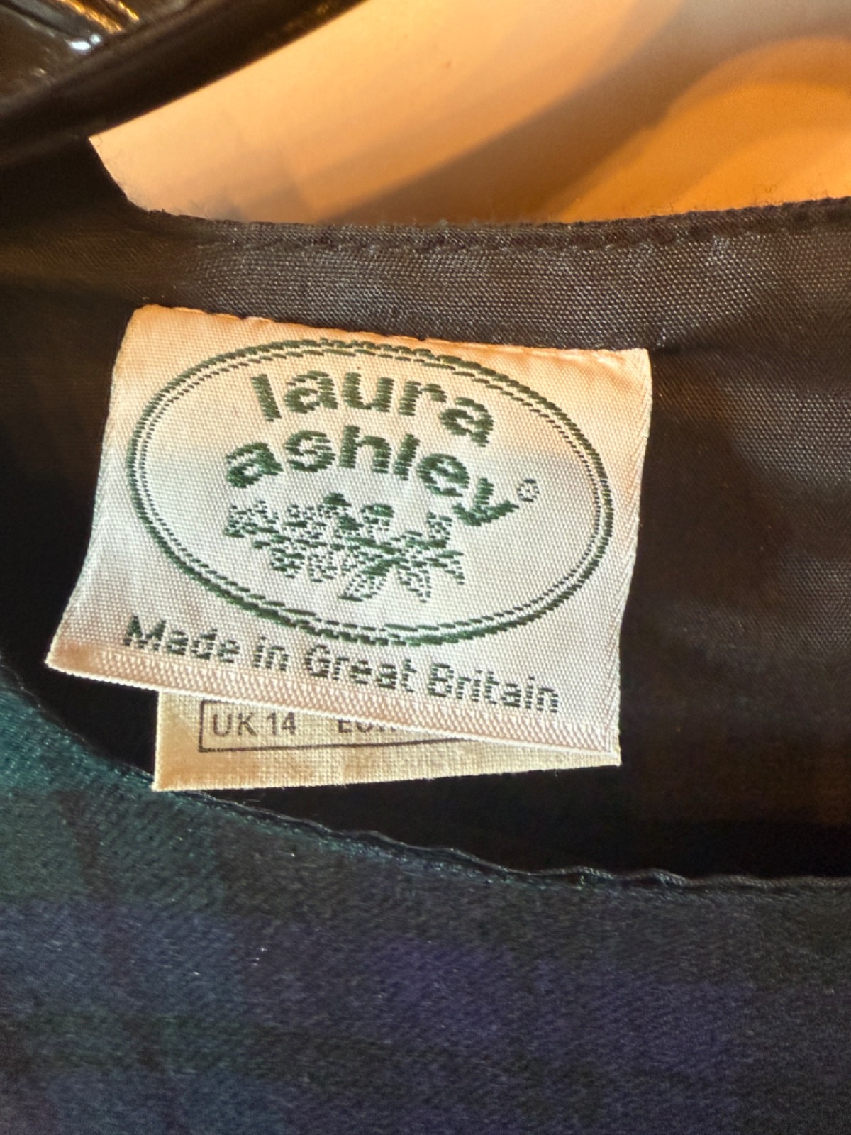 VINTAGE LAURA ASHLEY BLACK WATCH WOOL BLEND DRESS SZ UK 14 US 12 MIDI LENGTH