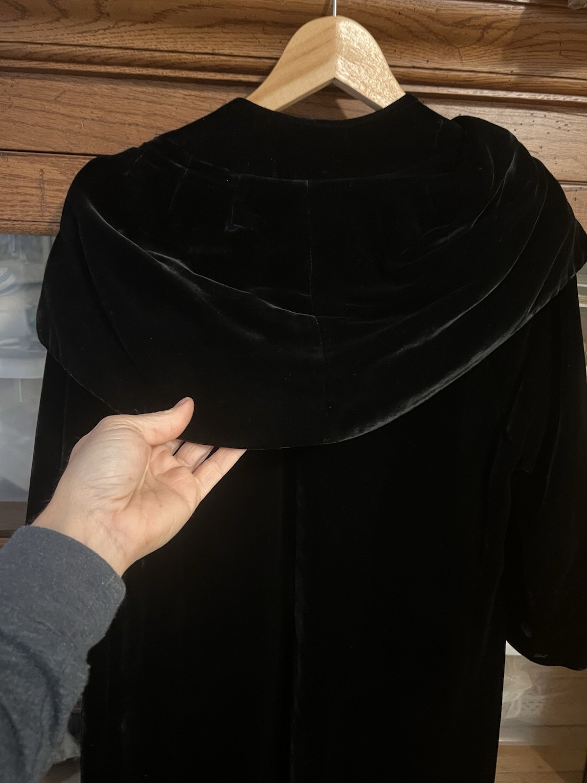 Black Velvet Full Length Opera Cape Open Robe, 3/4 Sleeve, Satin Lined, SM/MD