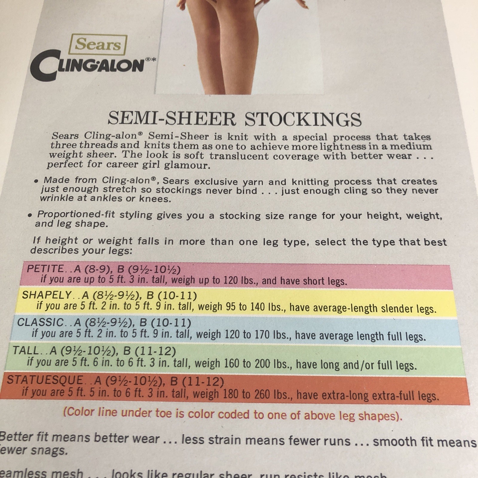Sears CLINGALON Semi-Sheer Stockings SIZE Tall B 11-12 Sandstone
