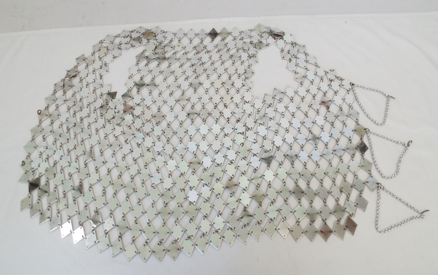 VTG 1960s Silver Tone Chainmail Long Vest Top Mirror Finish Paillette Chain Mail