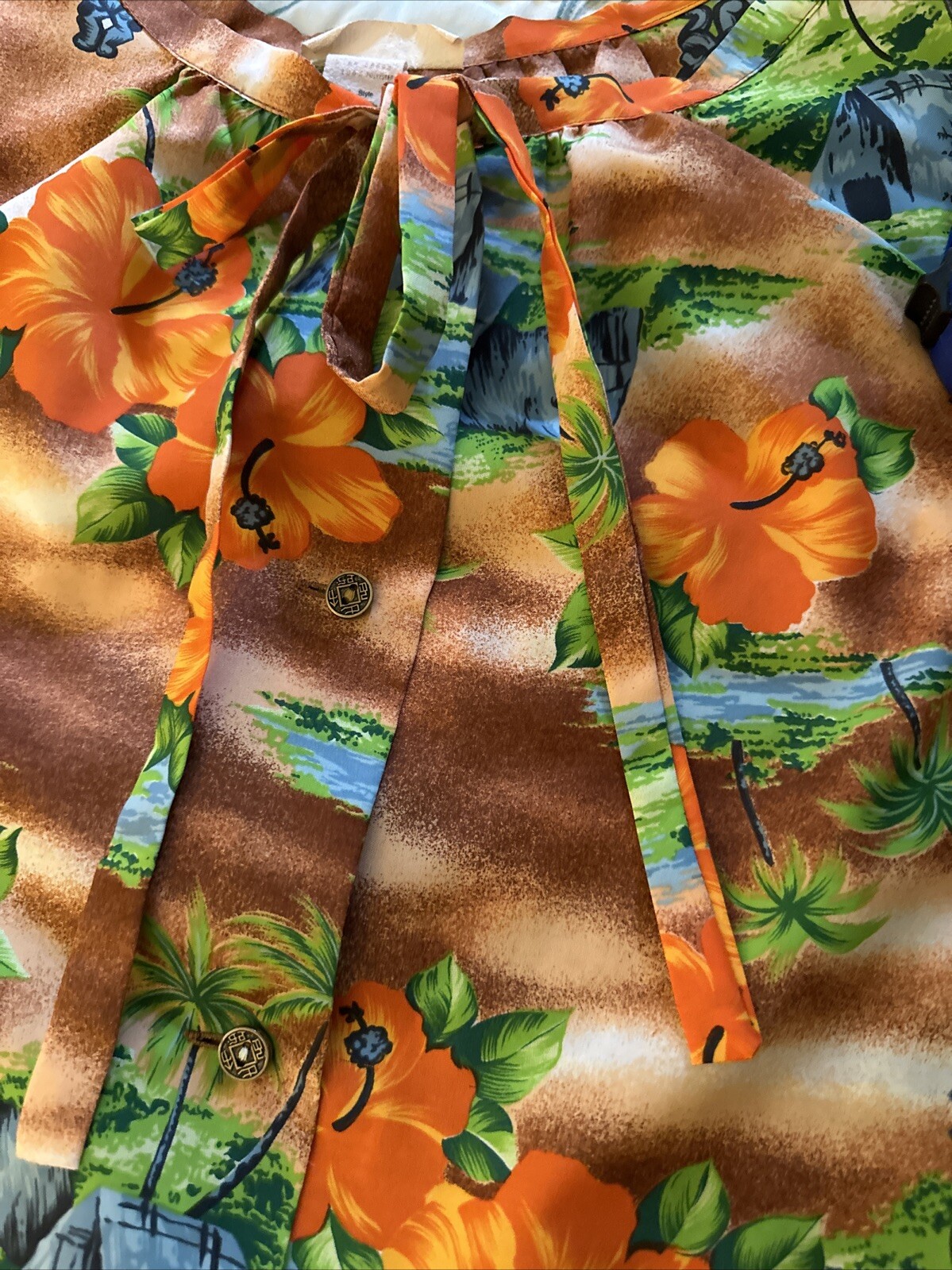 Vintage Hawaiian Midi Dress MuuMuu Made In Hawaii Hibiscus Tiki Huts Sz. 16