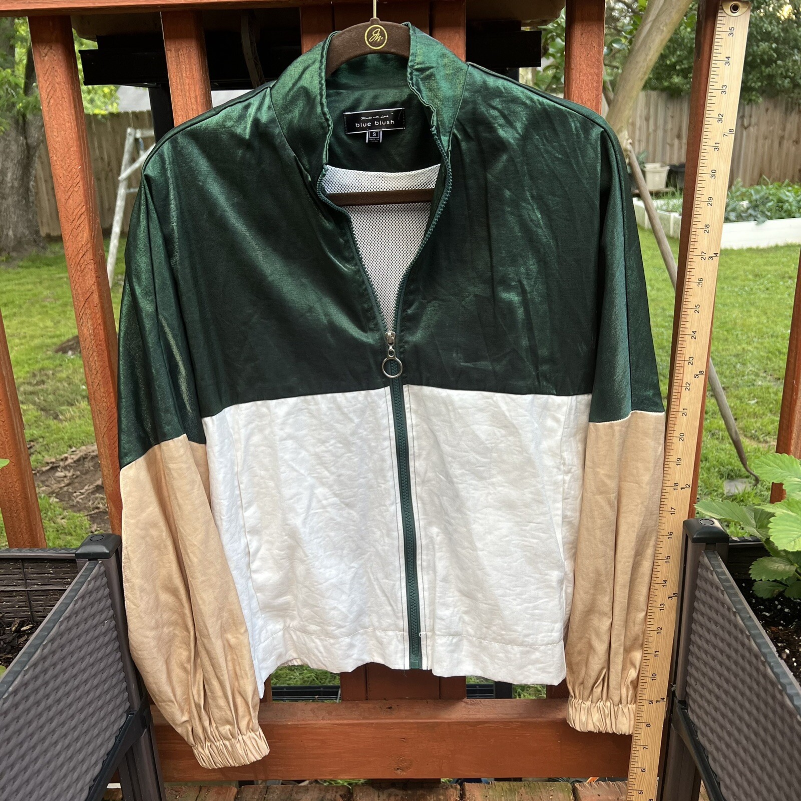 Blue Blush Women’s Vintage Mesh Zip Up Jacket | Green | White | Gold | (S)