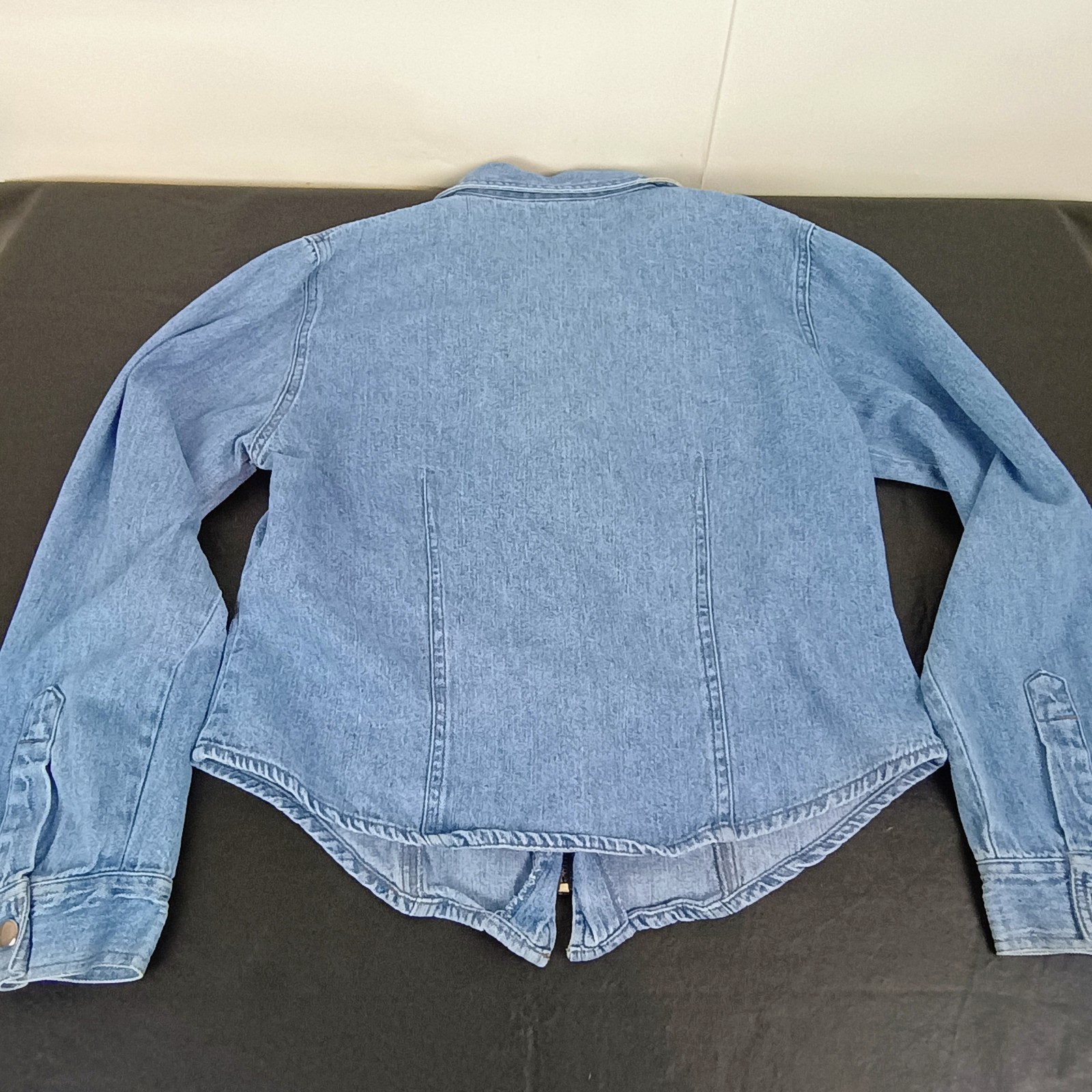 Vtg 579 Denim Zip Shirt Fitted Long Sleeve 80s 90s Y2K Street Light Wash Sz M