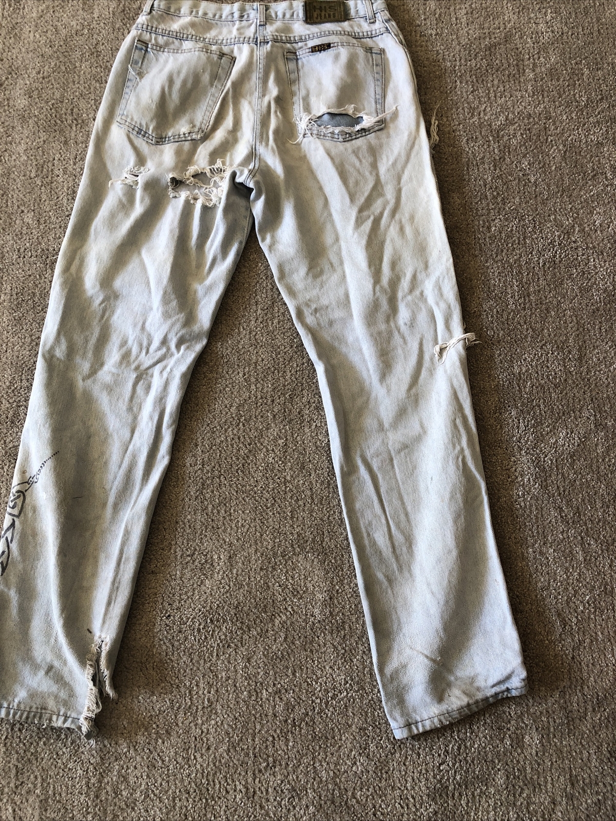 VTG Women’s H.I.S. Jeans DIY Patches Hippie BoHo Retro Destroyed 32/32 USA Made