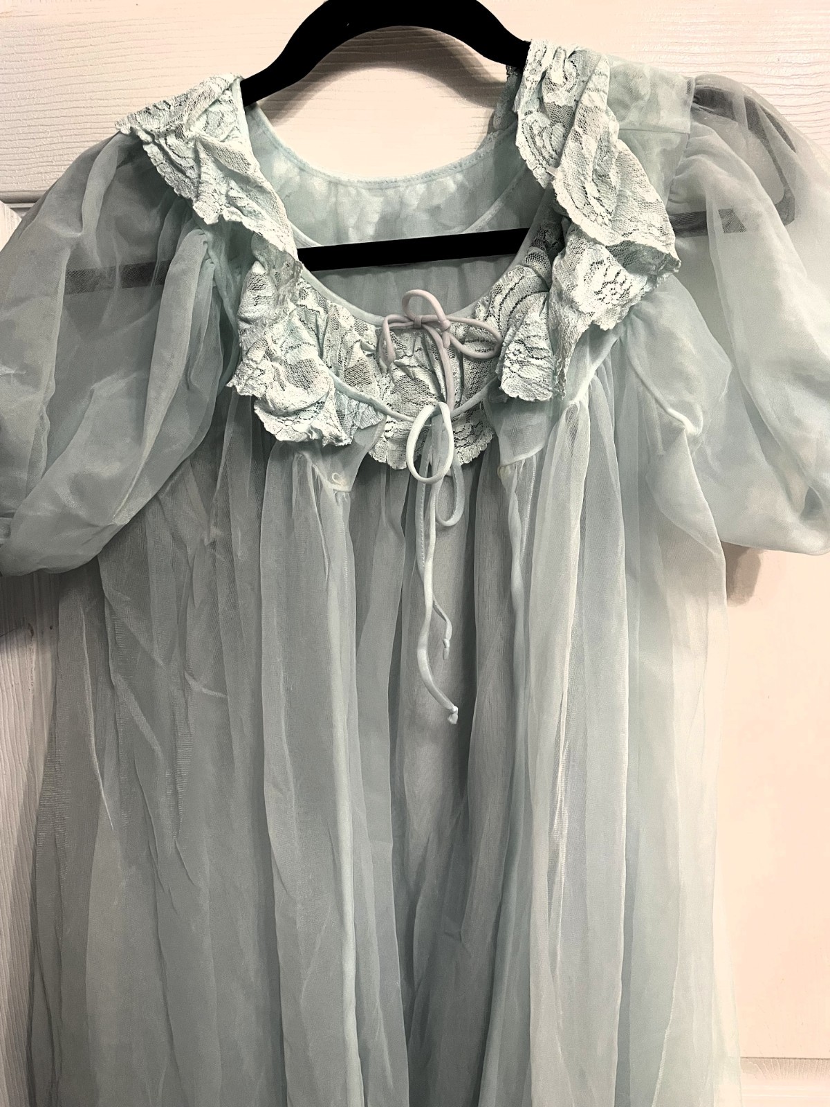 VTG Lisette Baby BLUE BABYDOLL FULL Sheer Chiffon Peignoir Robe Nightgown Small