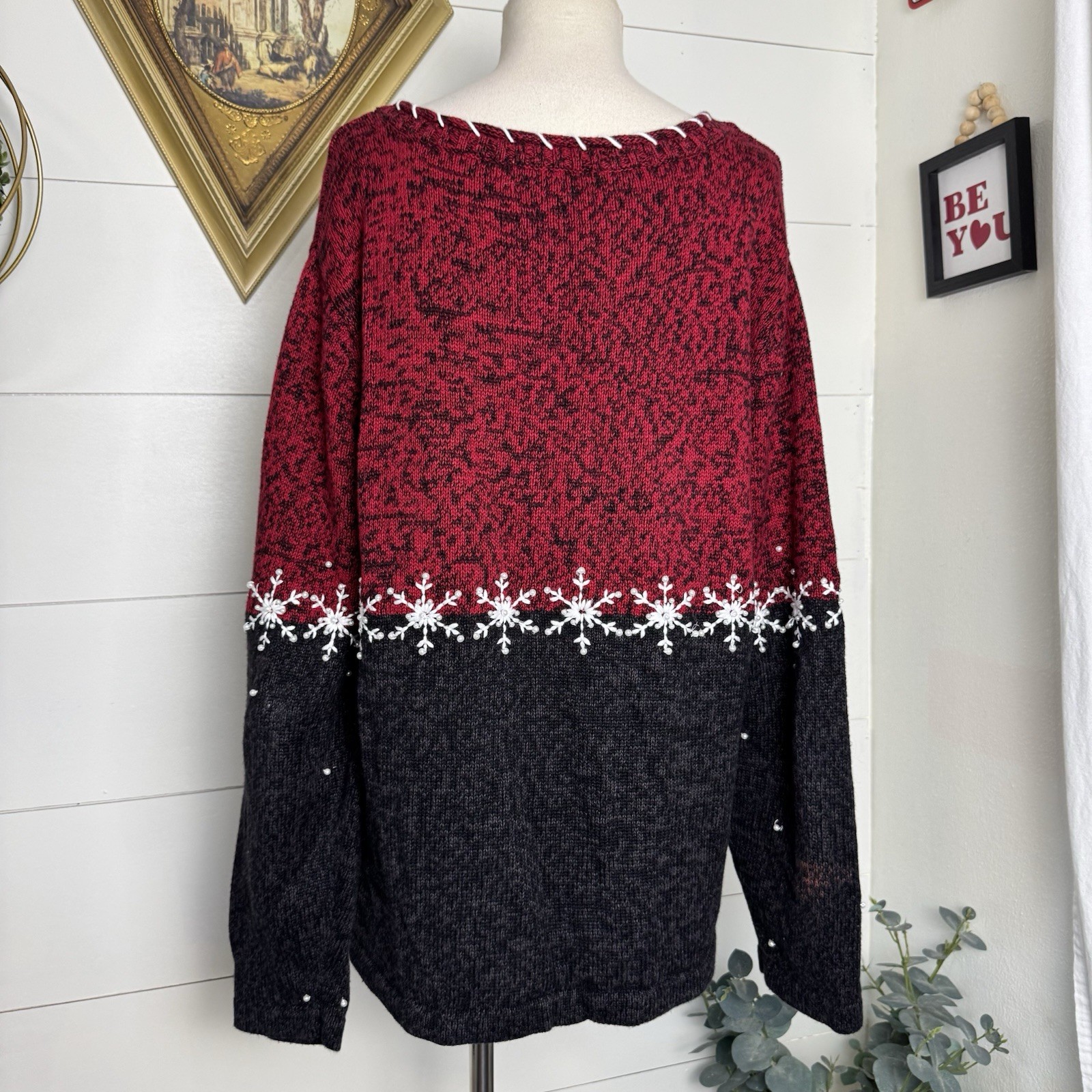 Mandal Bay Ugly Christmas Sweater Tacky party knit top snowman VTG beaded XL