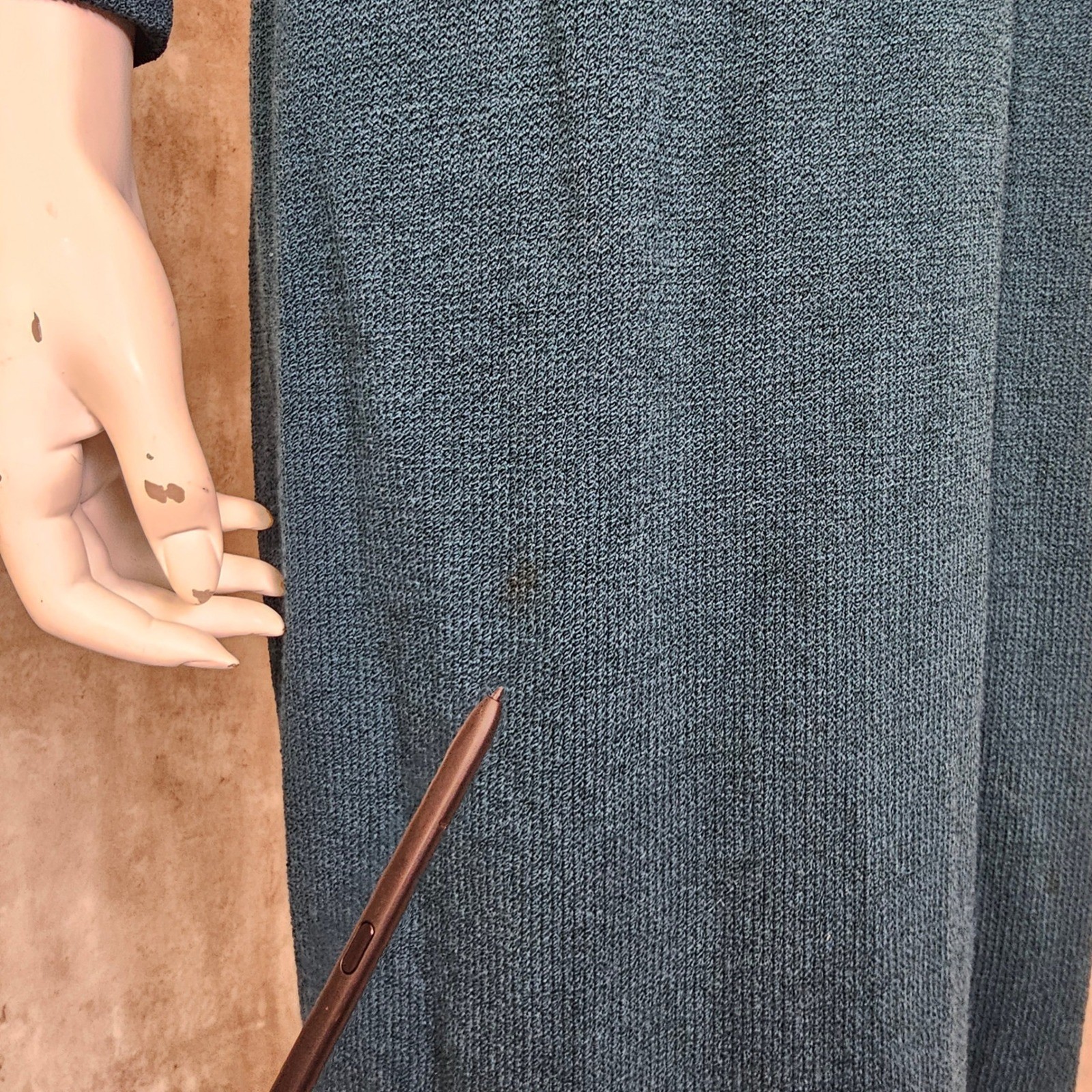 Vintage St John Marie Gray Knit Dress Teal Green Mock Neck 80s 90s FLAWED AS IS