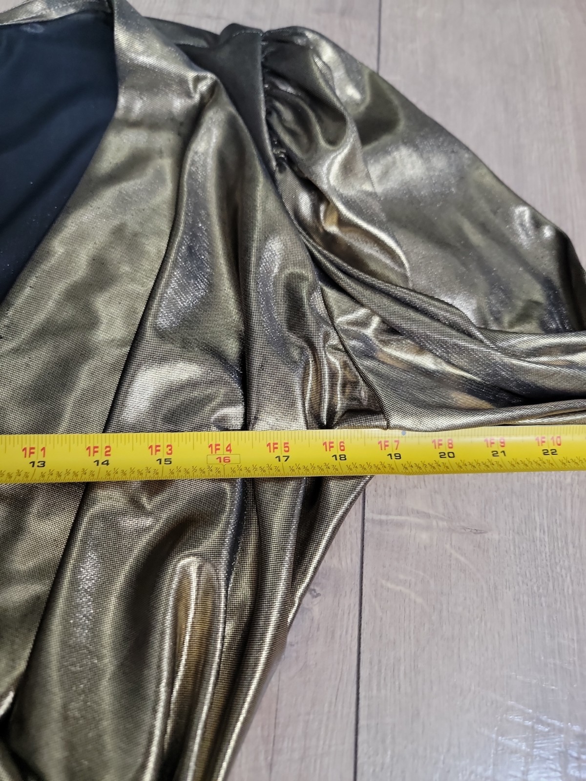 Vintage 80s Filigree Metallic Gold Lamé Ruched Wrap Cocktail Dress Draped Party