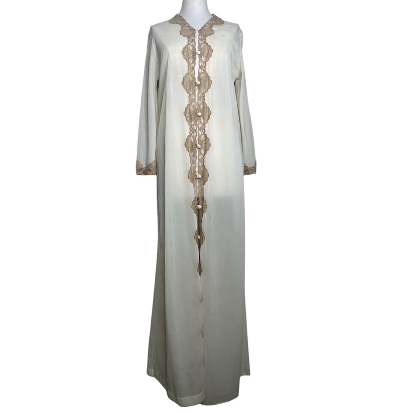 Vintage 70s Emilio Pucci Nightgown Womens Small Lace Ivory Beige Brown Bridal