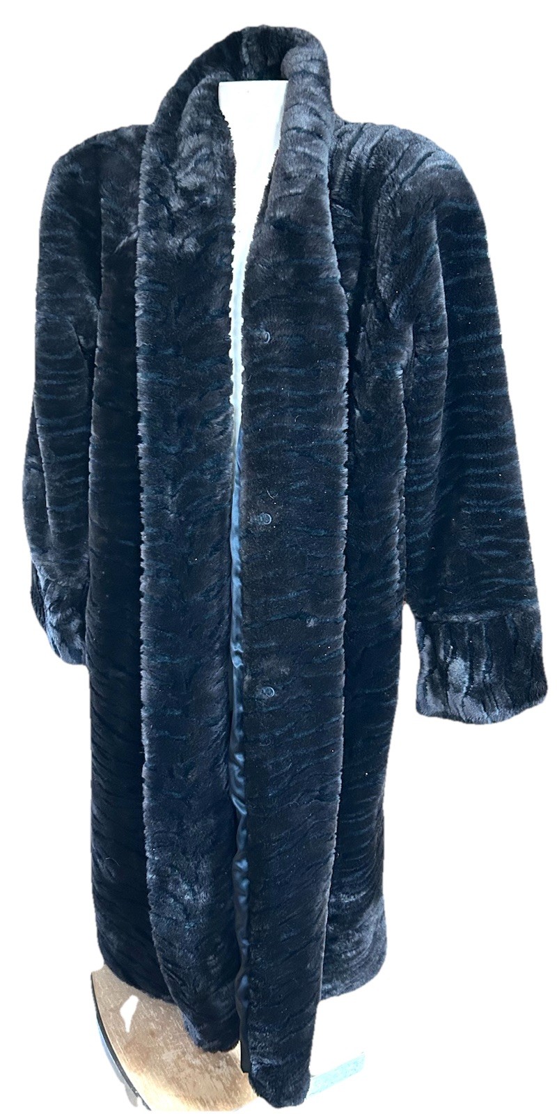 Monterey Fur Mink Coat Vtg Mobwife Black Full Length Faux Fashions Sz L Vegan