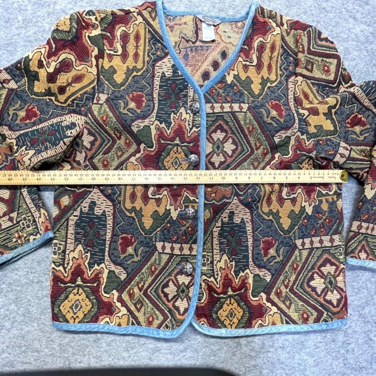 Stonebridge Tapestry Jacket Womens XL Button Boho Cotton Blend Multi Geometric