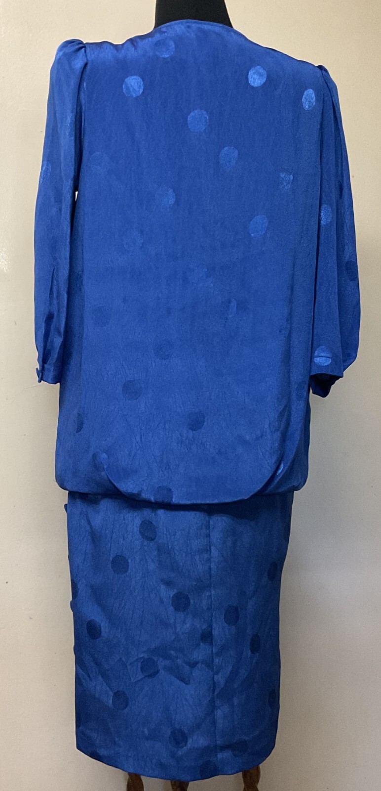 Vintage Electric Blue Polka Dot Dress 3/4 Sleeve by Stuart Alan Size Medium