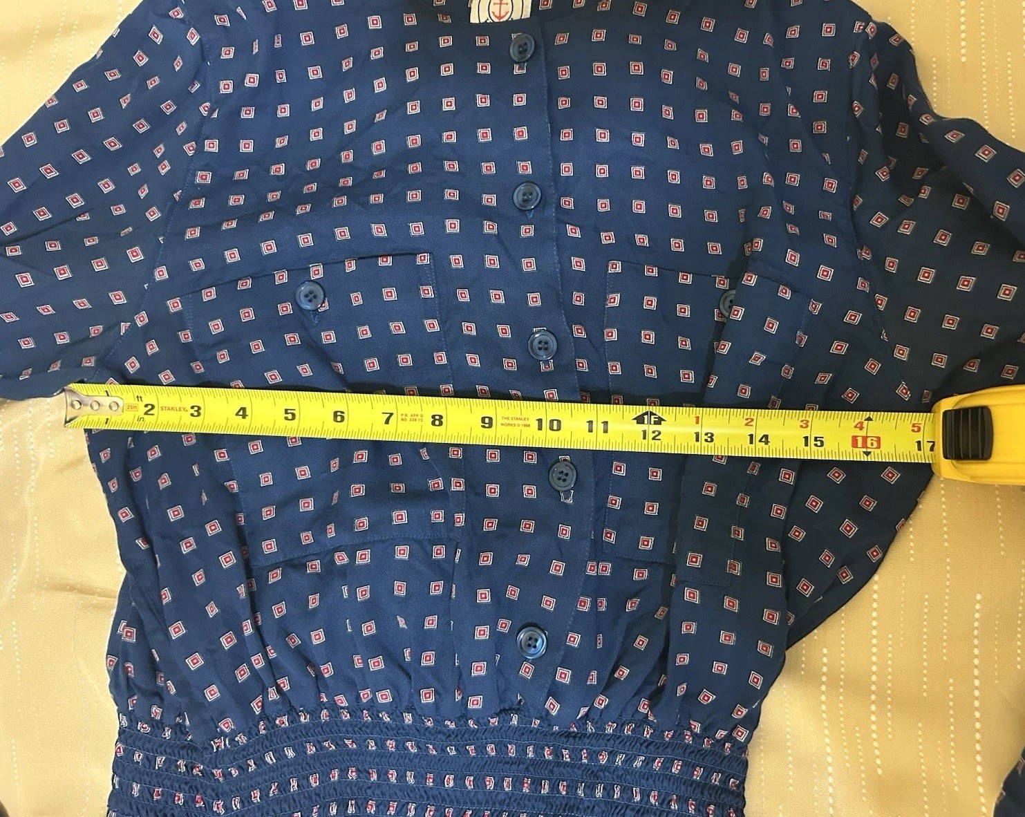 Vintage Dress Medium Blue Red Geometric 80s Does 40s Geek Chic Librarian