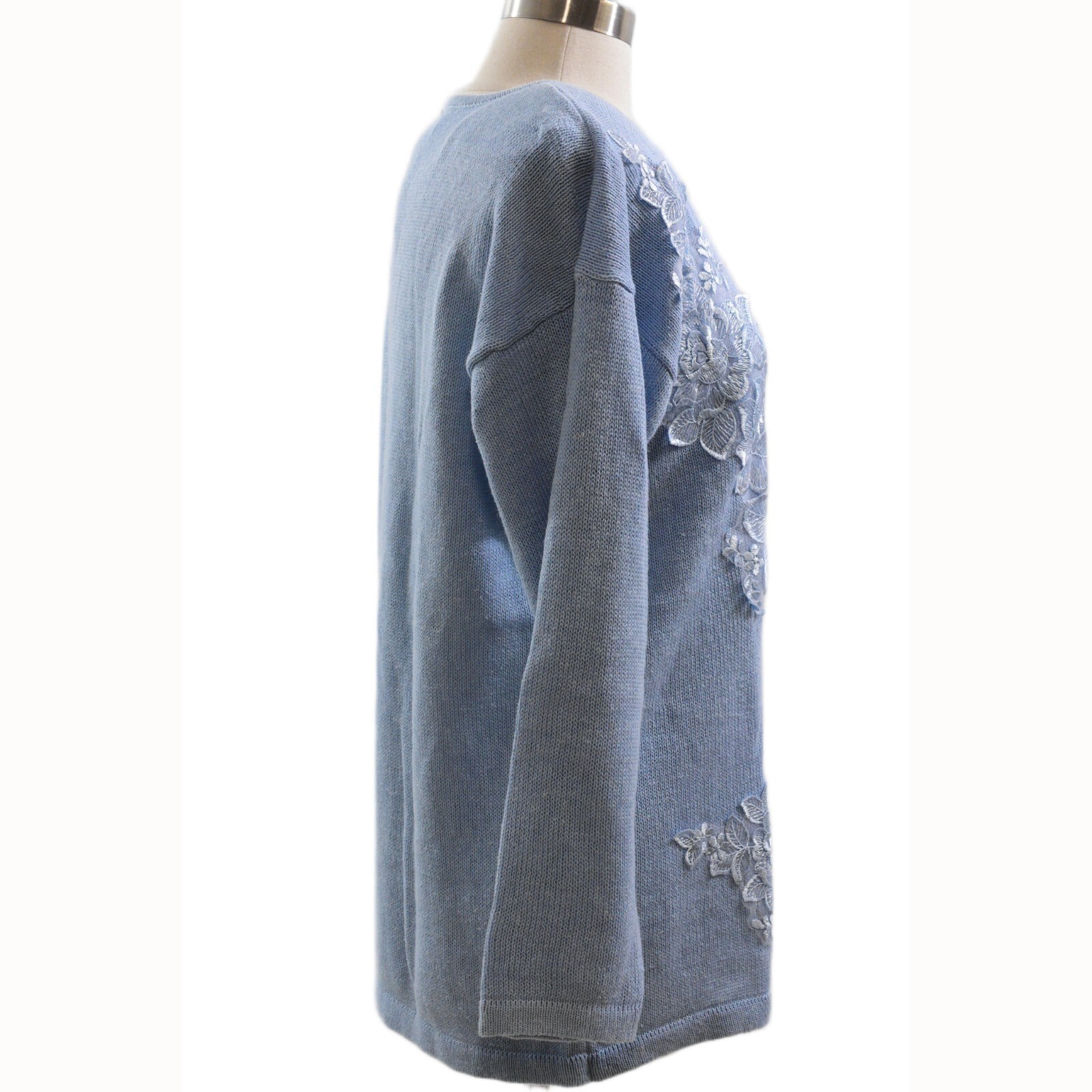 90s Vintage Cervelle Lace Applique Embroidered Sweater M Cotton Summer Knit Top