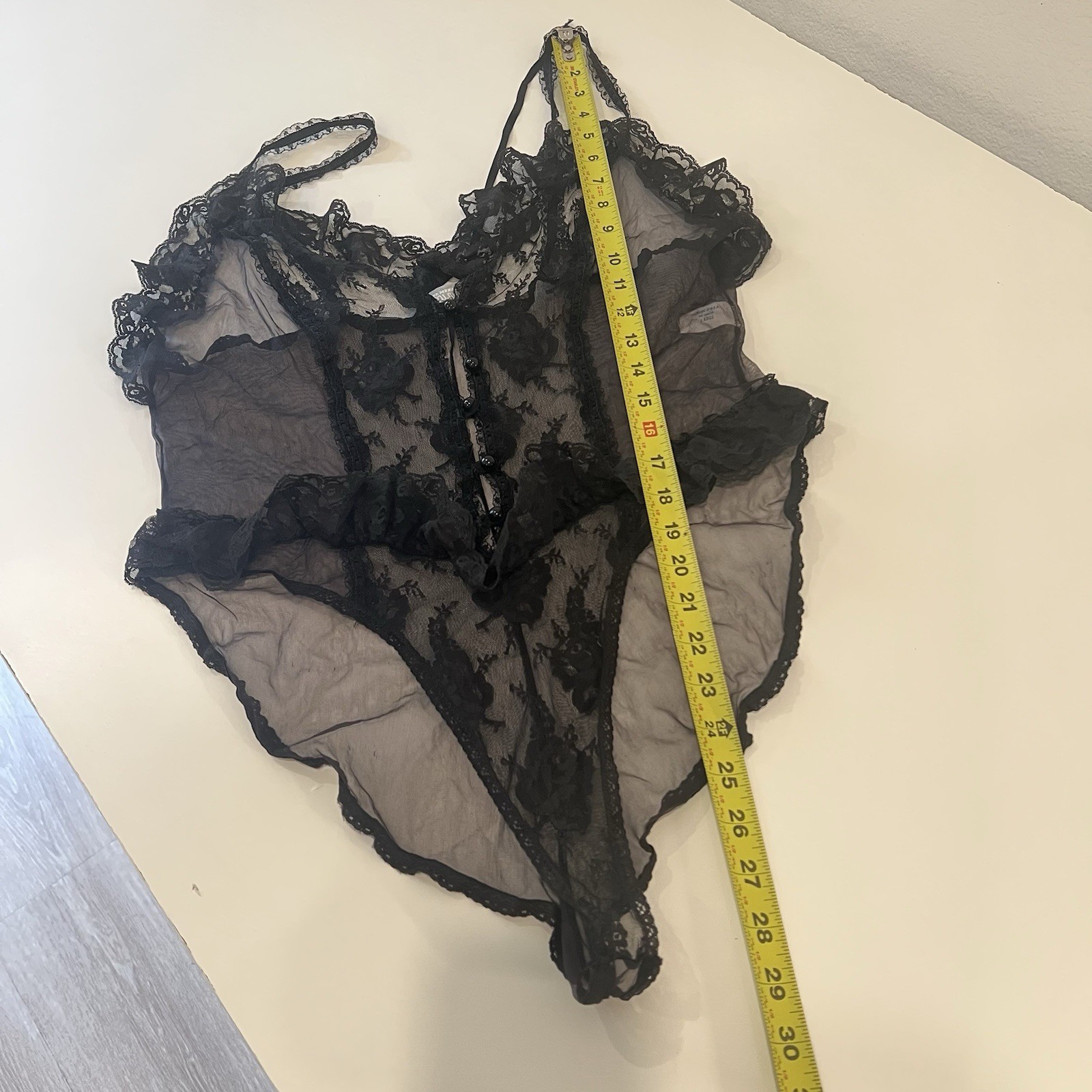 Vintage Sabrina Mervyn’s Sheer Lace Babydoll Teddy Lingerie Black Large USA FF