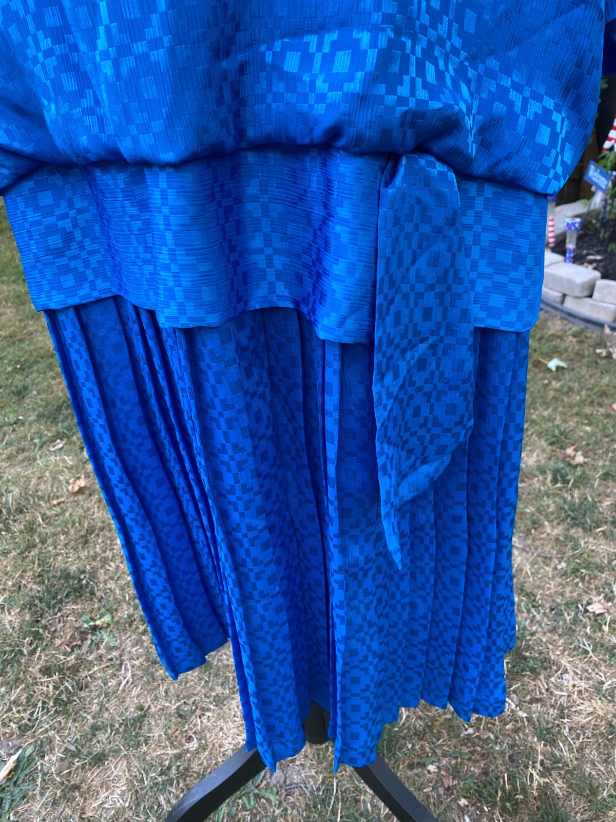 Vintage Lady Carol of New York Blue Dress Drop waist Pleated Skirt XL 70s
