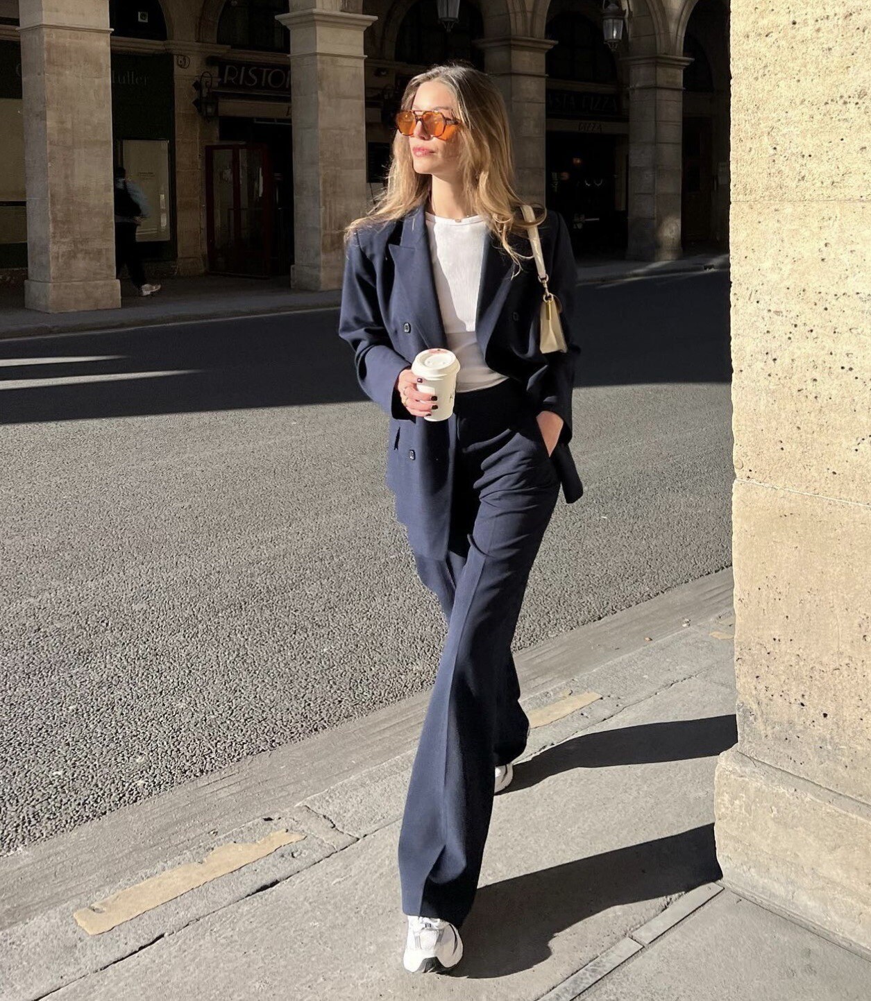 ZARA WOMAN TAILORED SET DOUBLE BREASTED BLAZER JACKET + PANTS NAVY BLUE