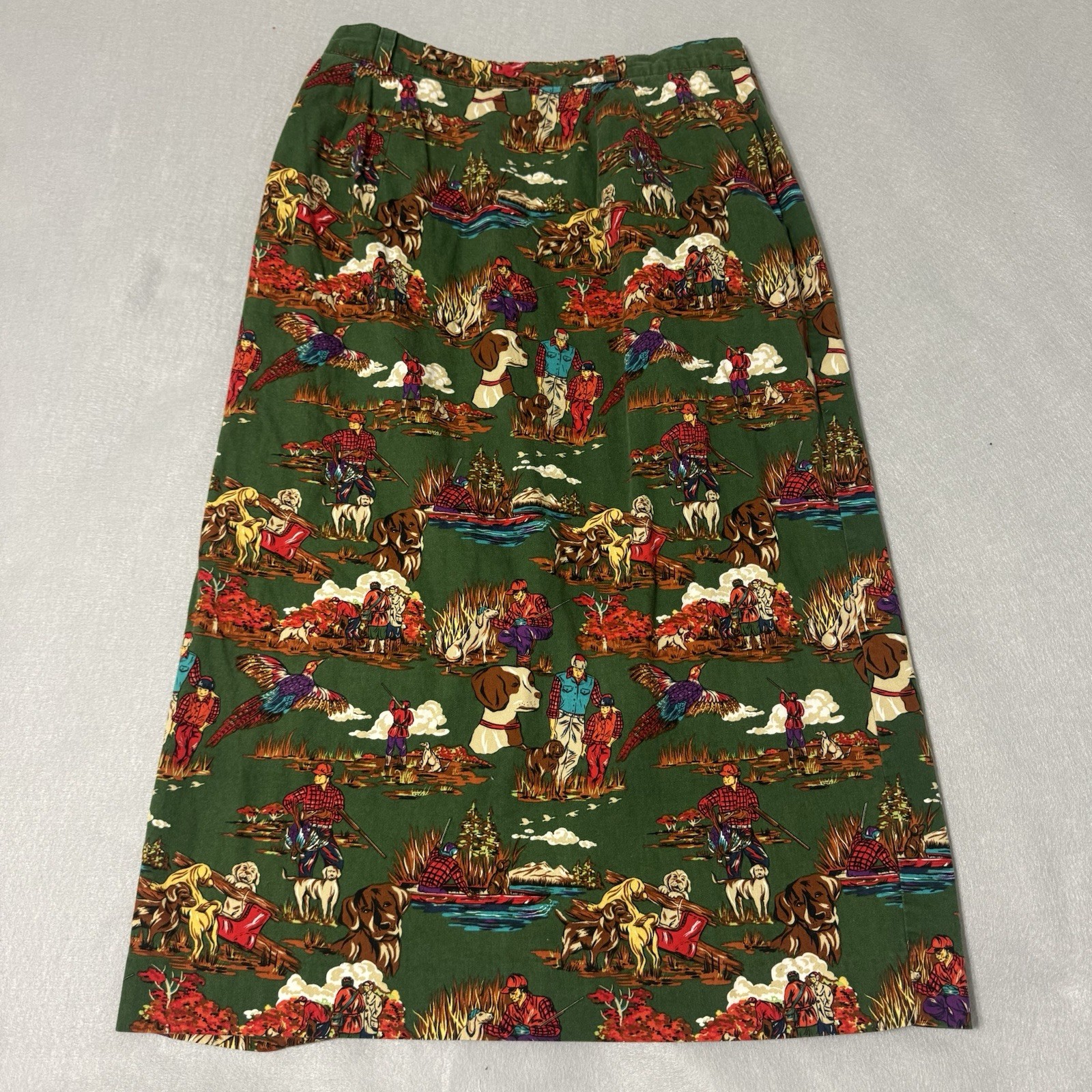 Vintage Skirt Small Sharon Young Hunting Dogs Green Pencil