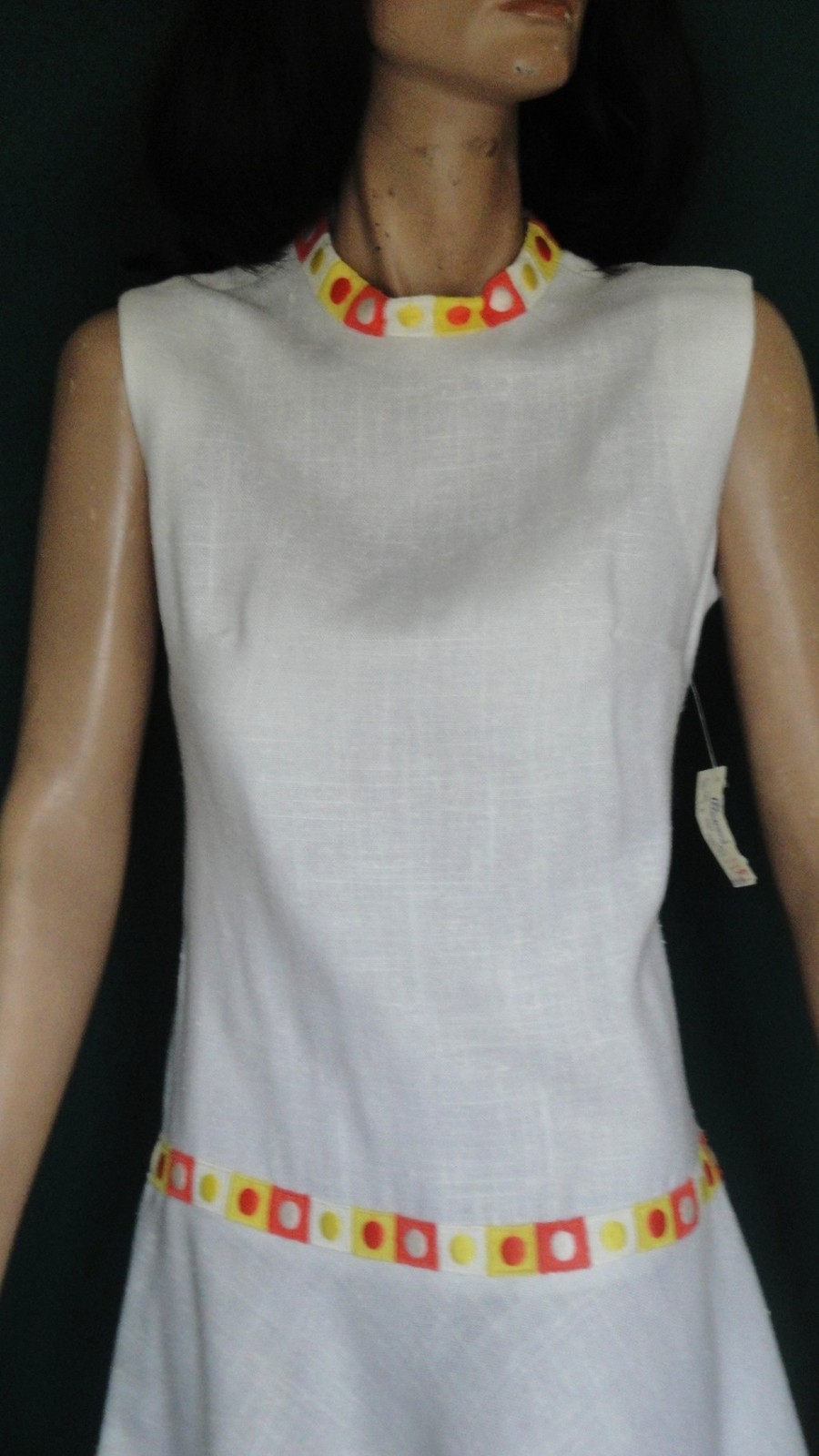 NOS White Rayon Embroidered Orange Yellow Trim Bleeker Street Dress 10 B34