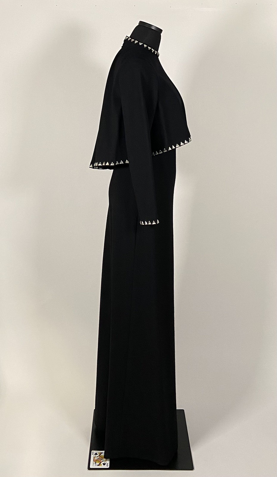 1970s Pauline Trigere sleek gown, cape, triangle rhinestones size XS Must see!
