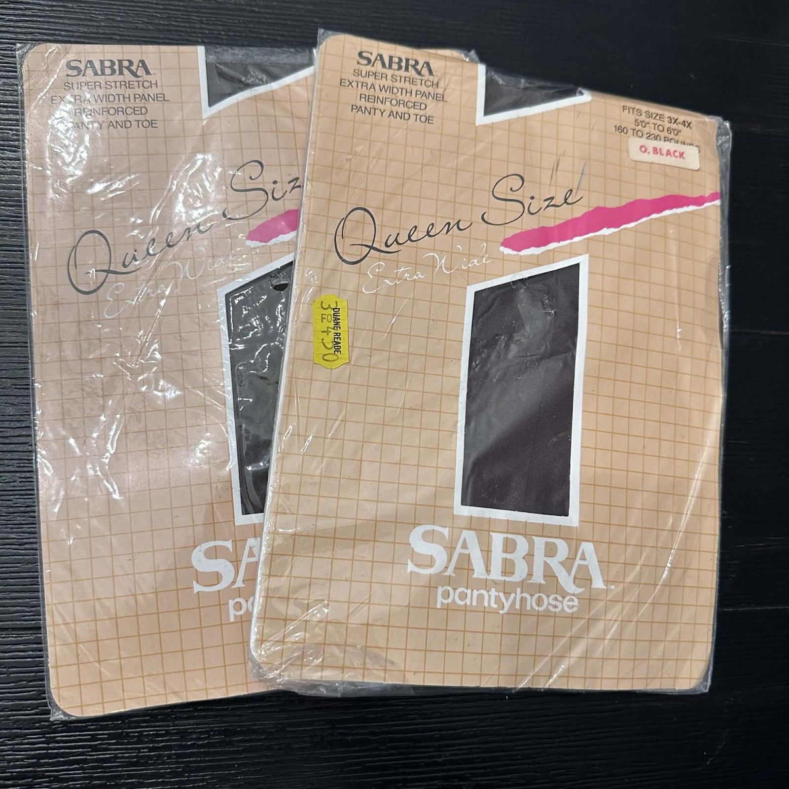 Vintage Sabra Super Stretch Extra Width Panel Pantyhose Queen 3X 4X Off Black