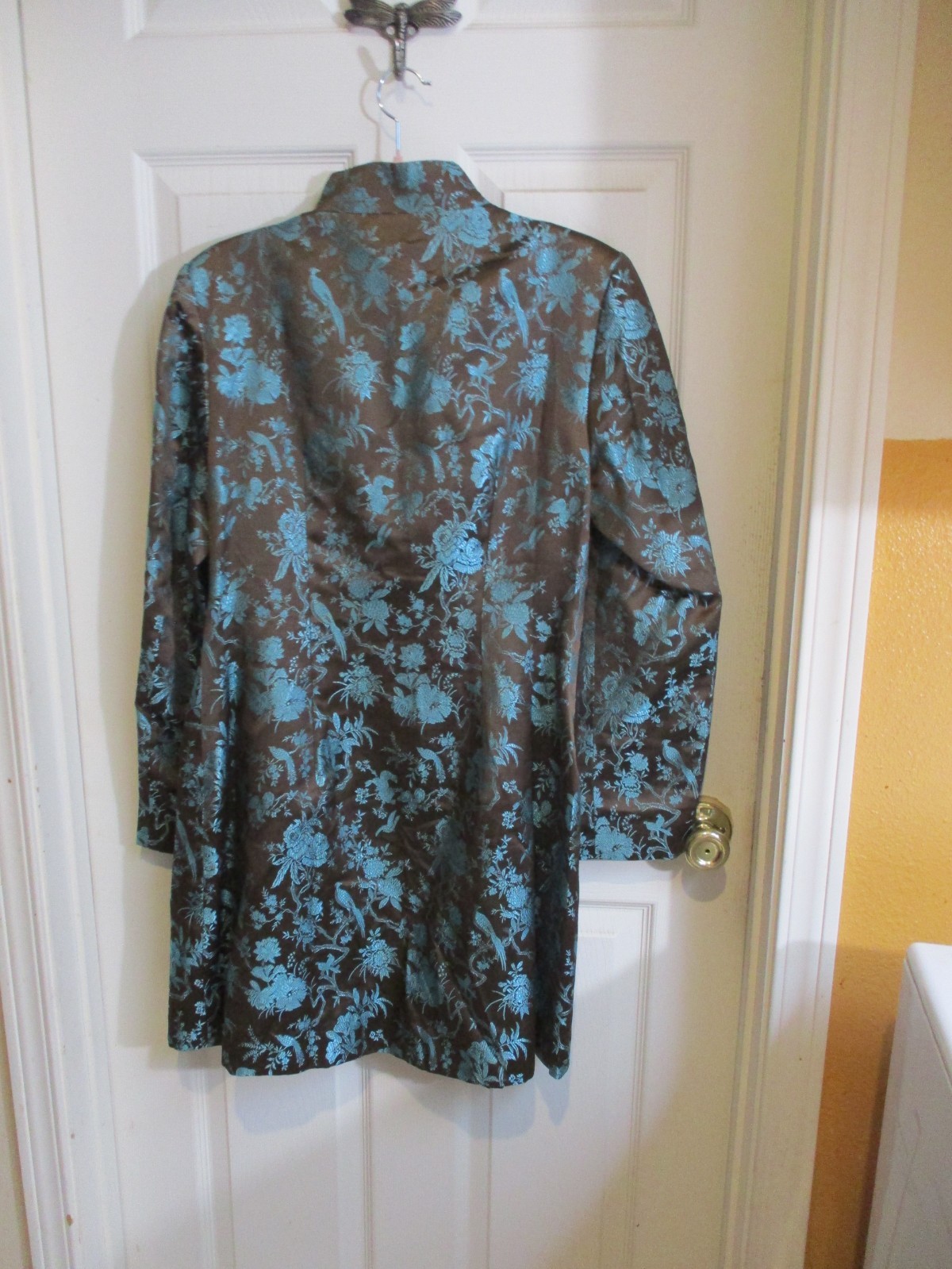 Vintage Asian Embroidered Silk /Rayon Coat/Jacket – Turquoise- Brown -S- M (38)