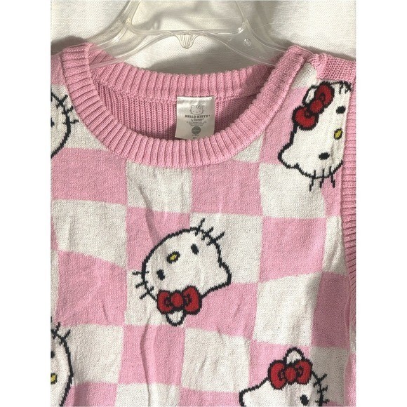 Hello Kitty Pink Checkerboard Cropped sweater Knit Vest size XL