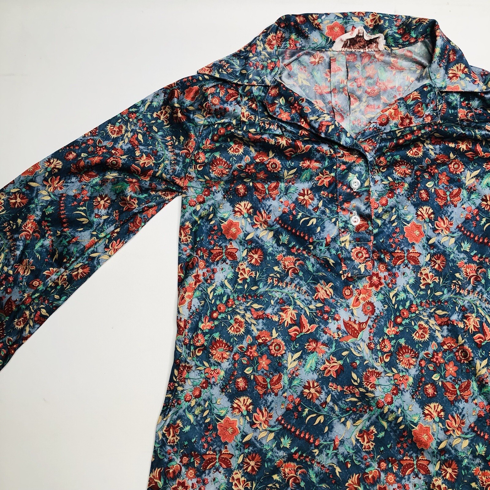 VTG 70s Organically Grown by Apreja XXS / P Ladies Shirt Blouse Floral Butterfly