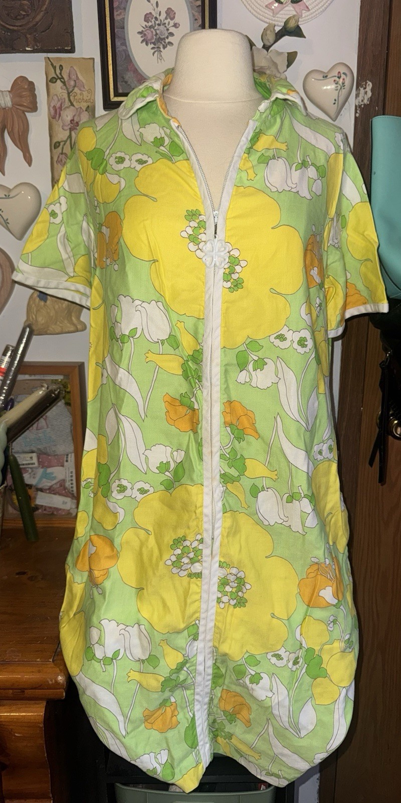 Vintage 1960’s House Dress by At Home Wear for Van Raalte Size Medium Floral