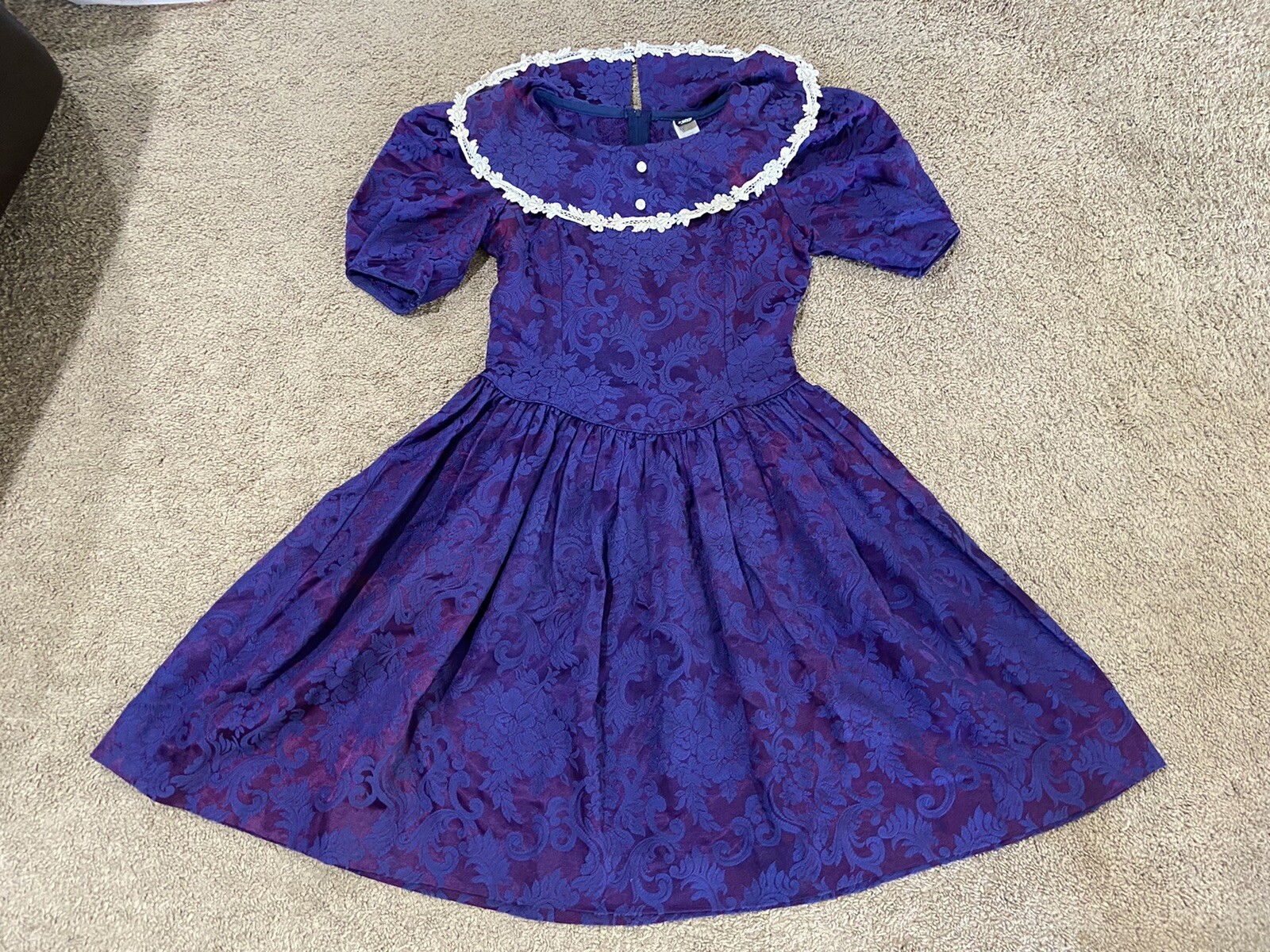 Vintage Picture Me Dress Purple Baroque Scroll Jacquard 80’s Teen Size 6/1 USA