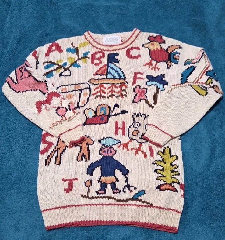 Gil Aimbez For Foreign Market Vtg Hand Knit Sz S School Teacher Mom ABC