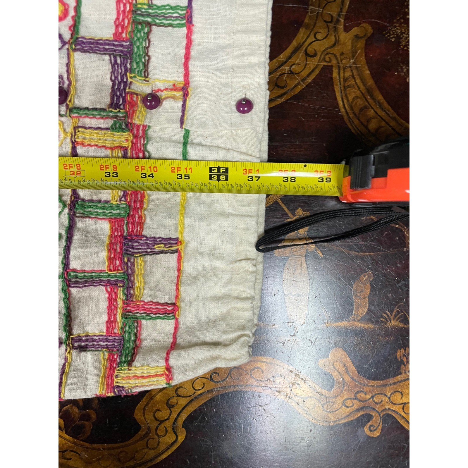 Vtg Chequers Hand Embroidered Button Up Maxi Skirt Boho Maximalist Folklore 29″