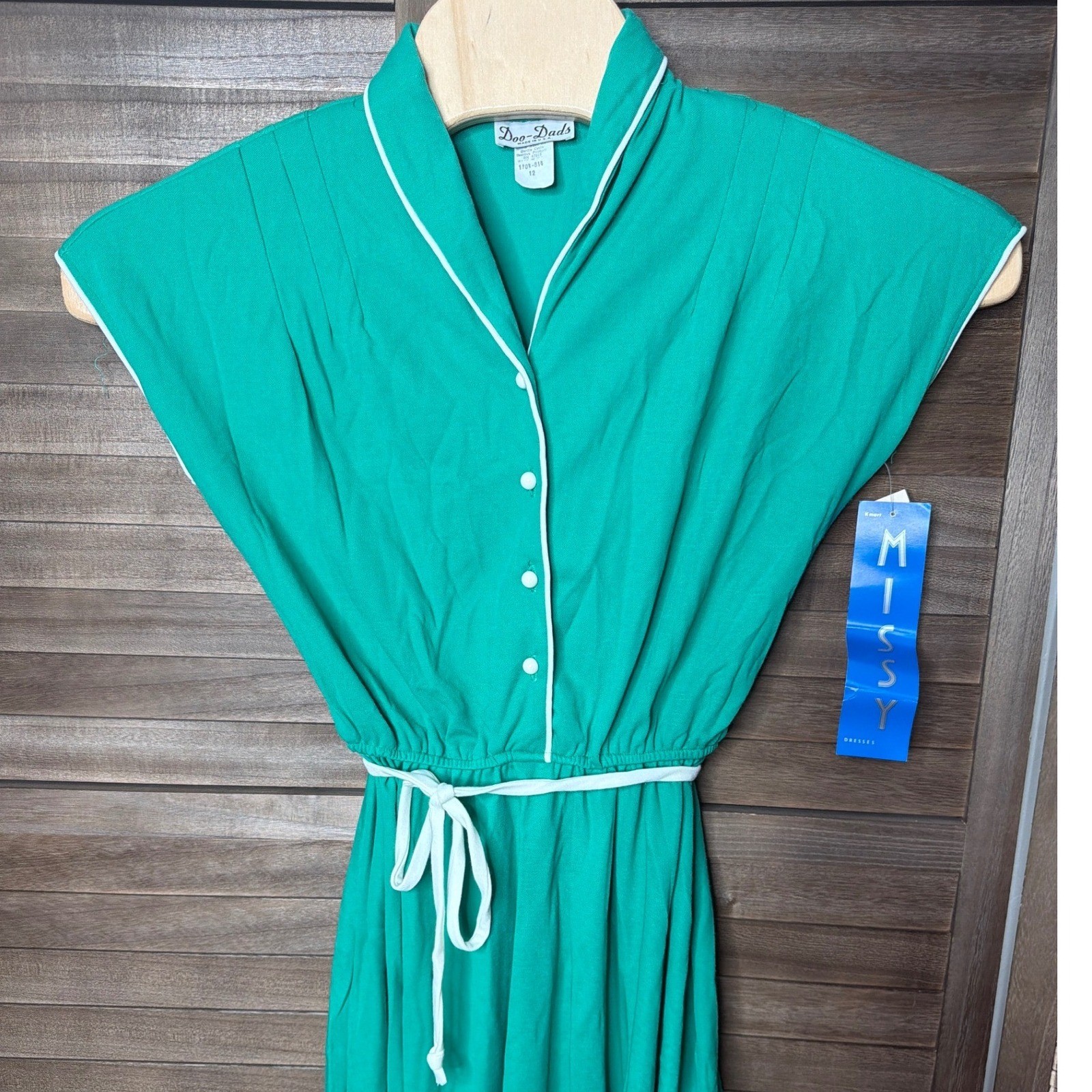 Doo-Dads Dress Womens 12 Vintage Green Contrast Trim Button Down NEW