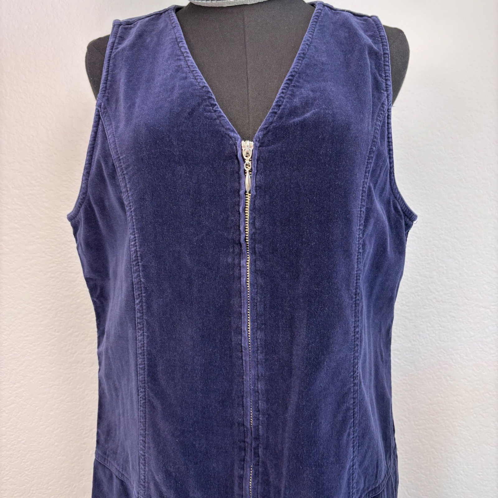 VNTG 90s EXP Jeans by Express Corduroy Zip Front Jumper Dress Sz 11 / Large Blue