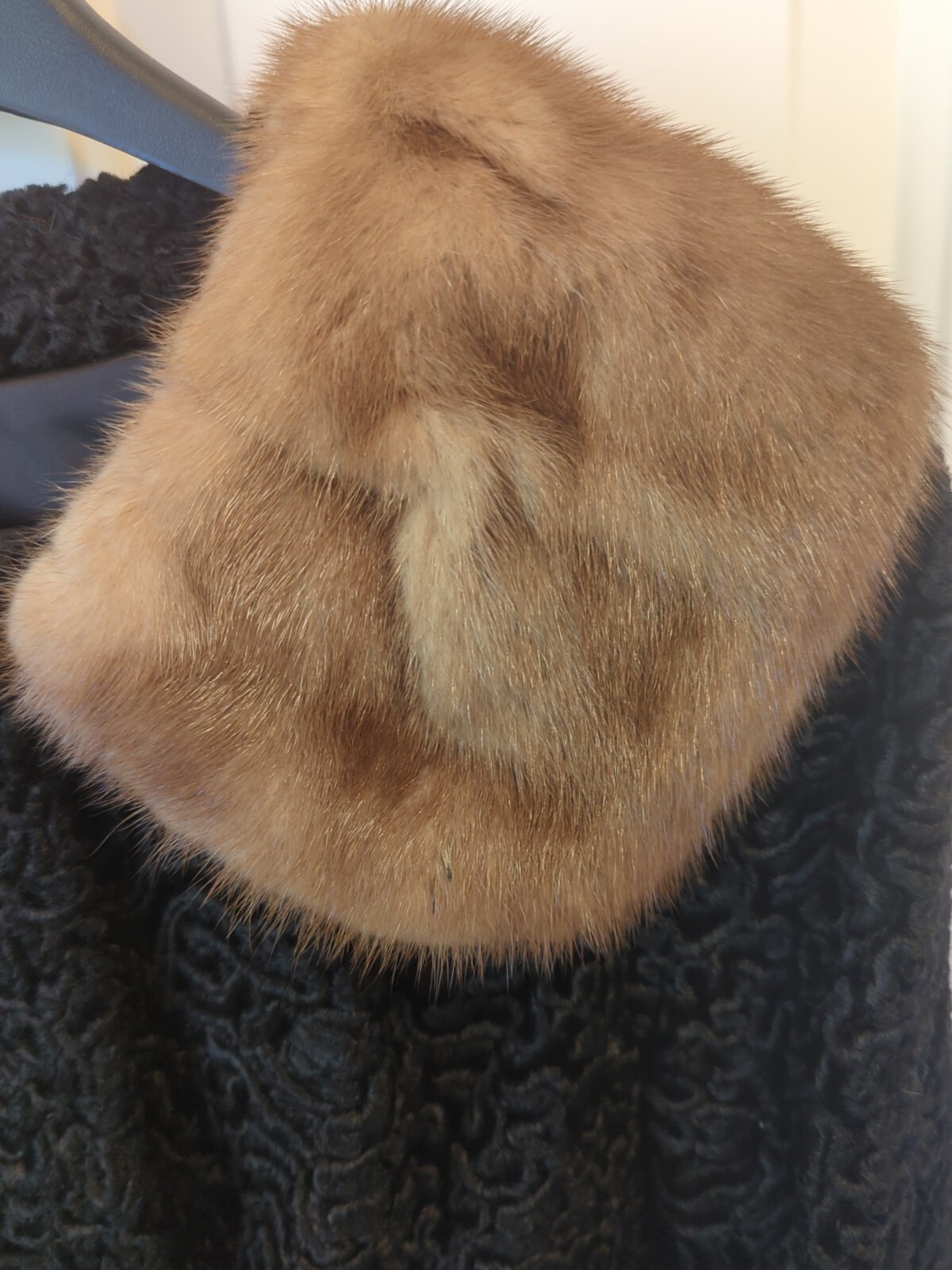 Vintage 60s Astrakin Black Curly Lamb Coat Cropped w/Mink collar S/M