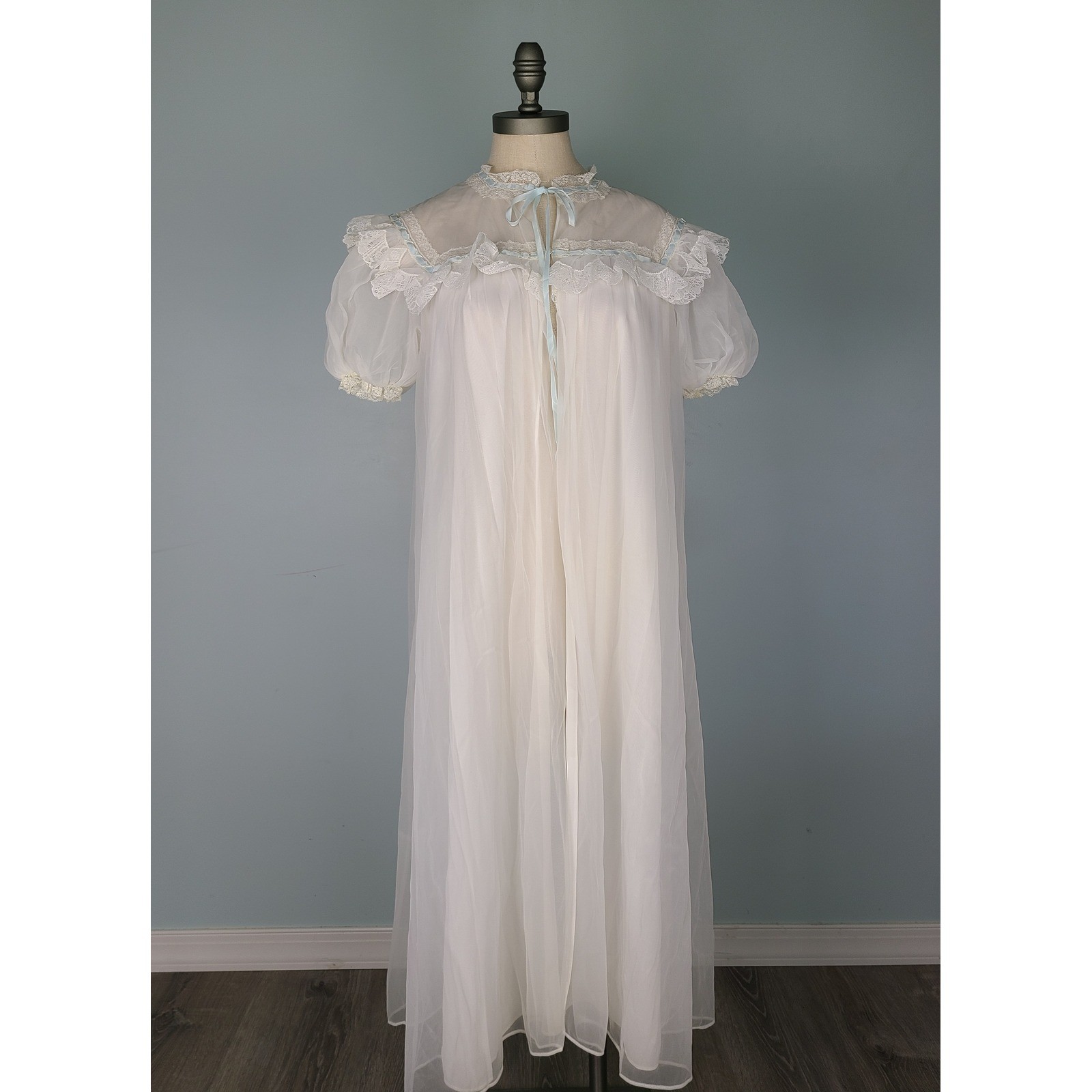 VTG Gotham Gold Stripe Peignoir Nightgown Set Ethereal Regency Coquette Bridal