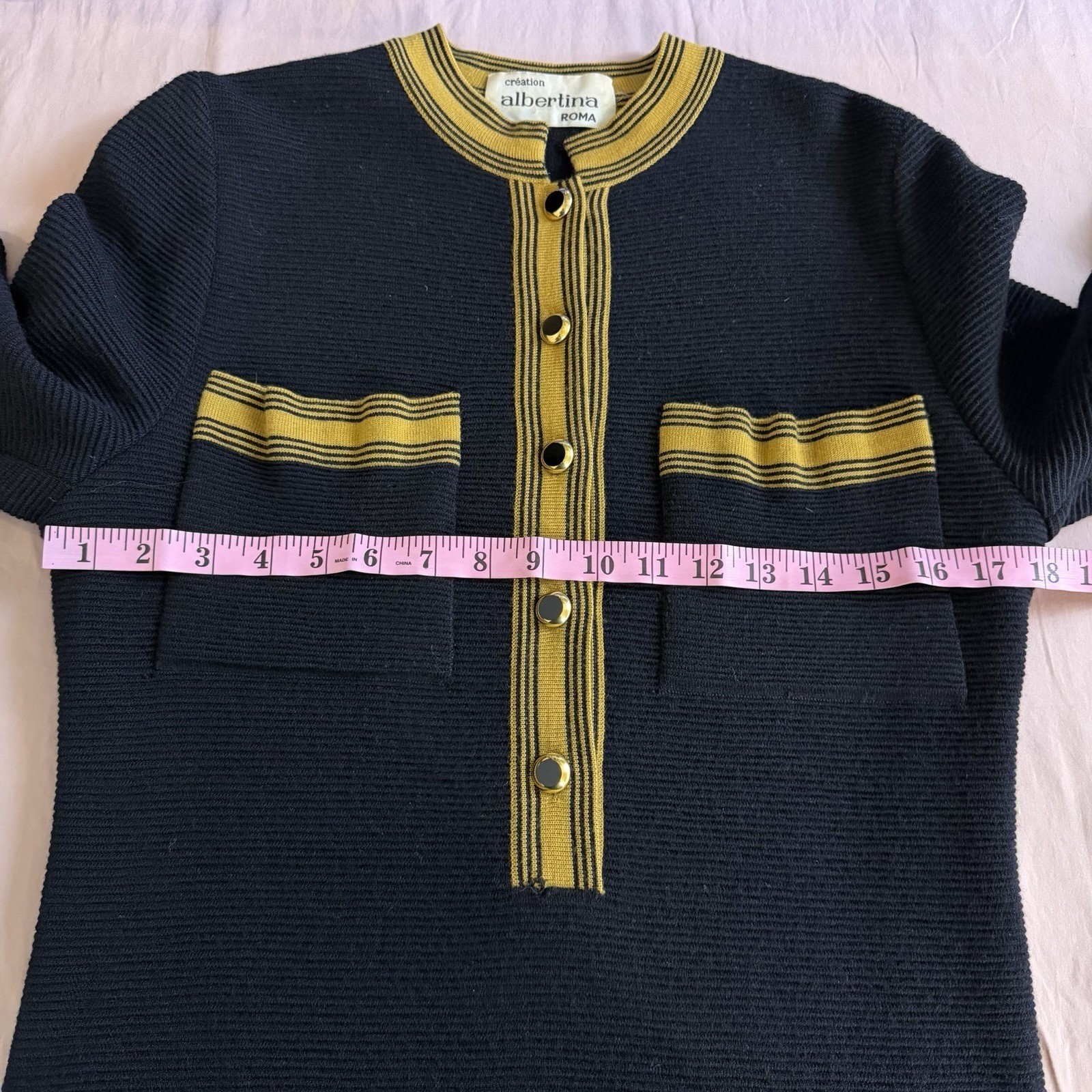 Vintage 80s Black Gold Wool Knit Sweater Dress Sz 44 S/M Preppy Old Money Italy