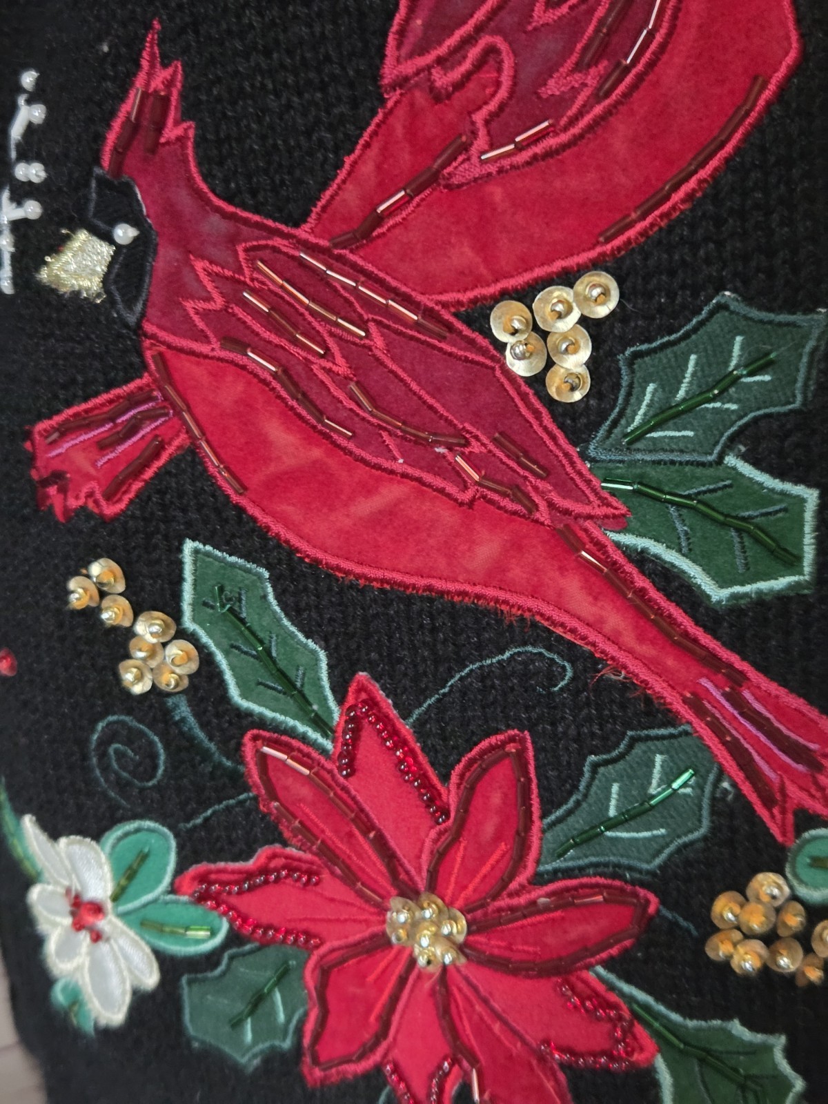 Vtg Tiara Int’l Christmas Zip Cardigan Sweater M Cardinal Snowflake Sequin Beads