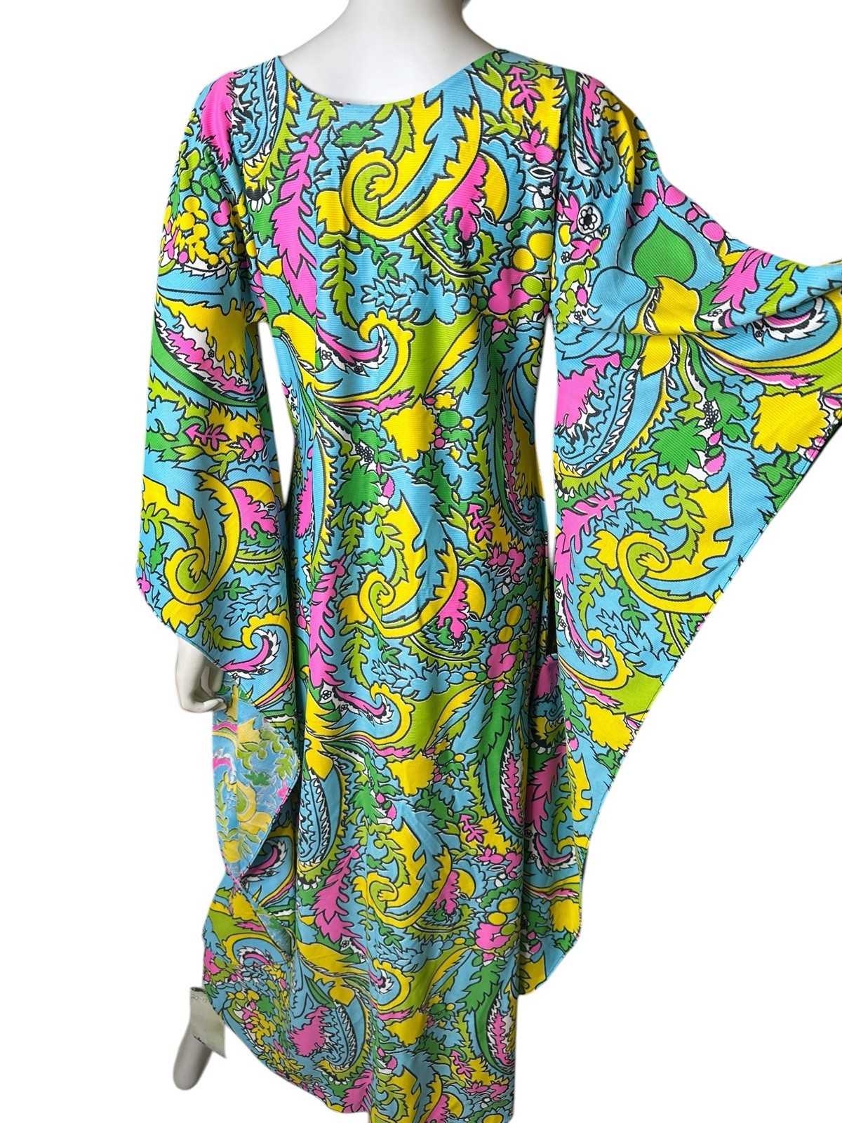 Vintage 1970s Psychedelic Circle-Sleeve Caftan | Electric Paisley Hostess Gown