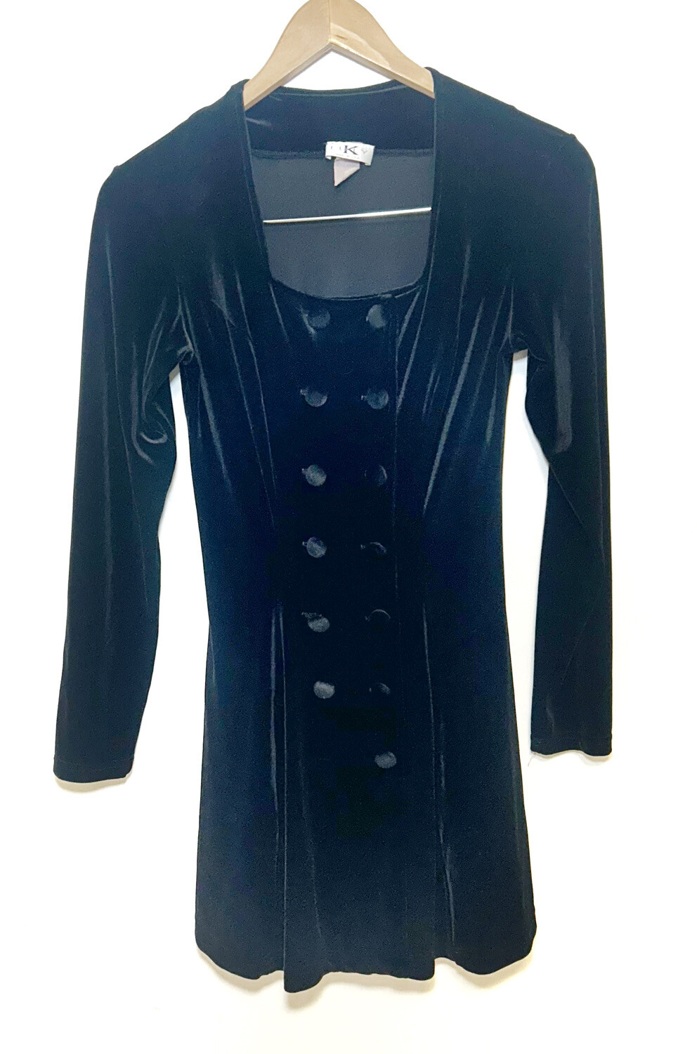 Vintage Luly K Velvet Velour Long Sleeve Mini Dress 80s 90s Y2K Double Breasted