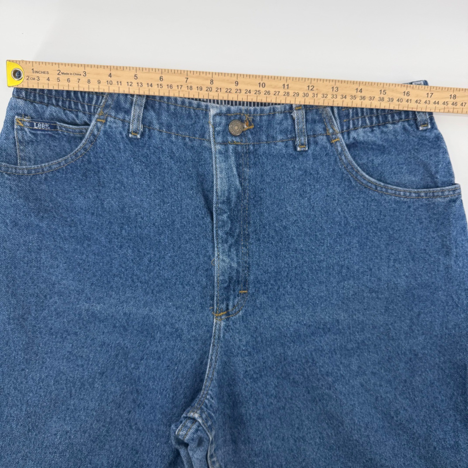 Lee Mom Jeans Womens 20W Pet Blue High Waist Elastic Back Made in USA Vintage