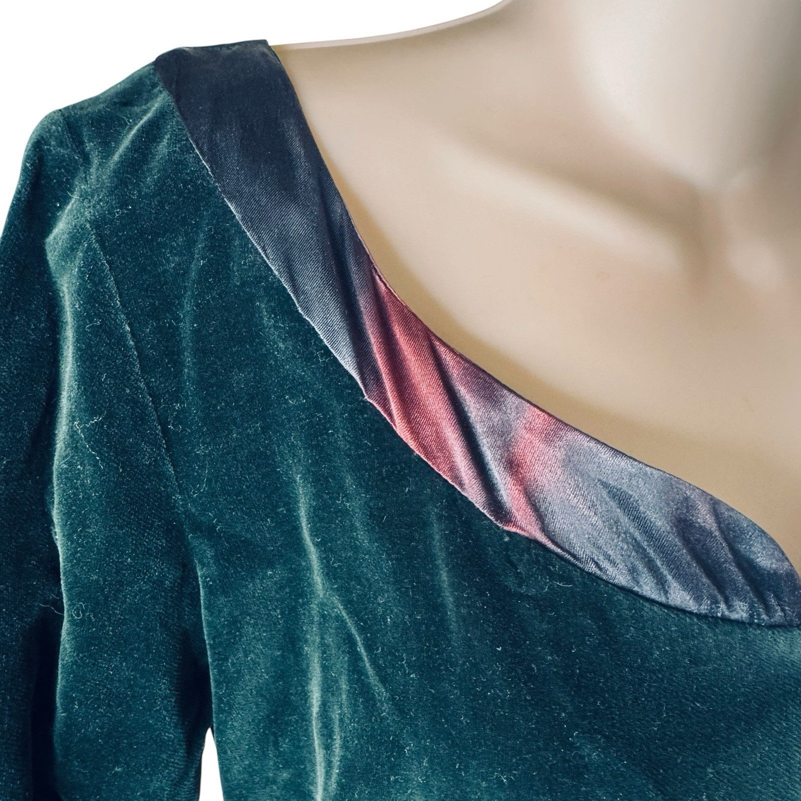 Vintage 40s WWII era Green Velvet Satin Trimmed Evening Dress Ruched size S